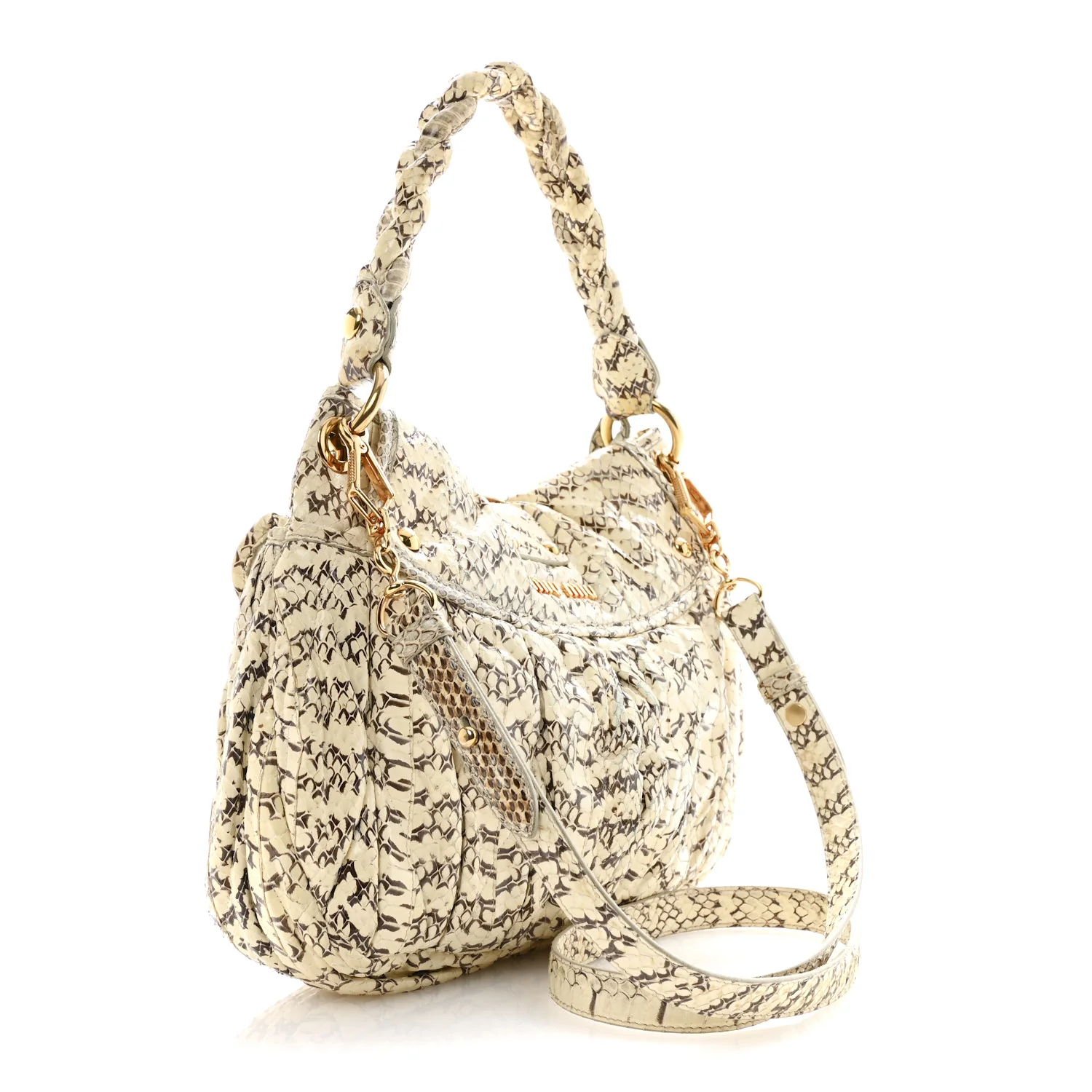 Snakeskin Small Matelasse Coffer Hobo Beige - Image 3