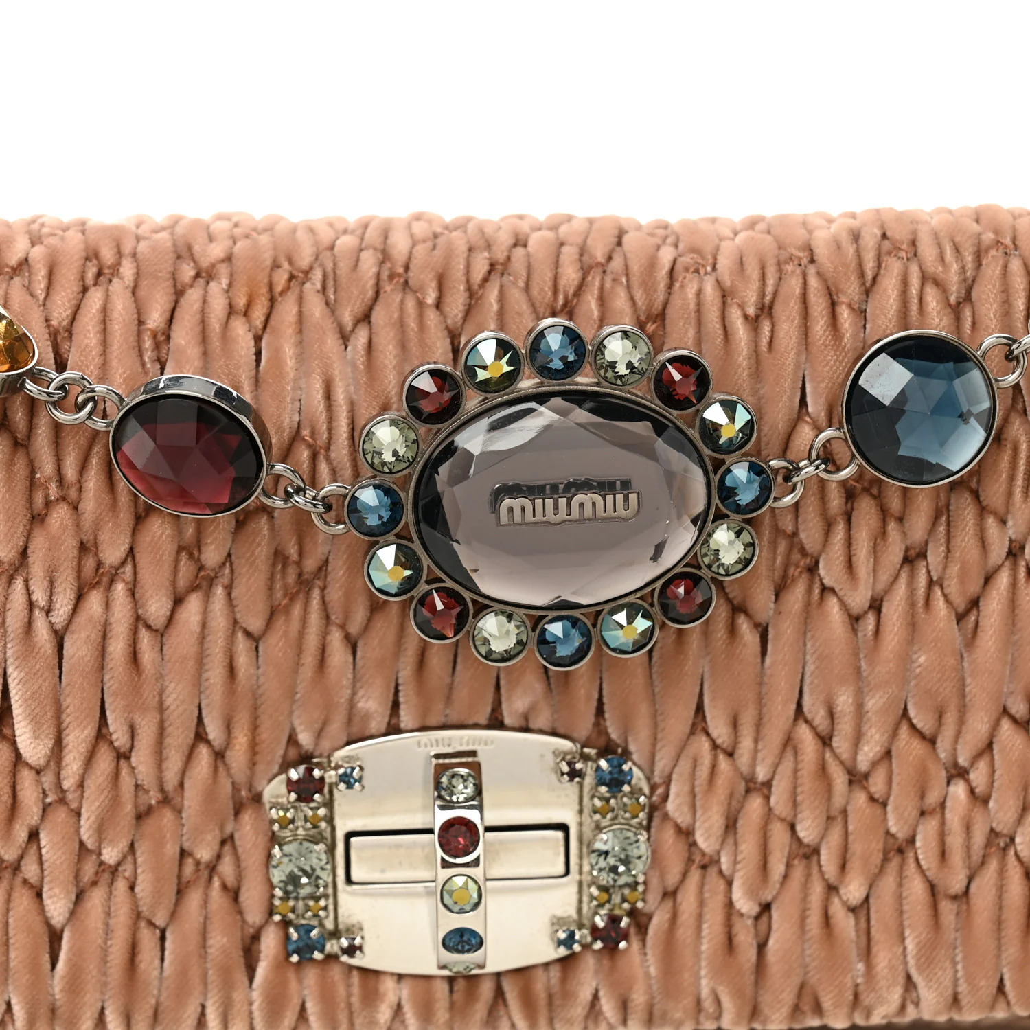 Velvet Matelasse Crystal Chain Shoulder Bag Cammeo - Image 8
