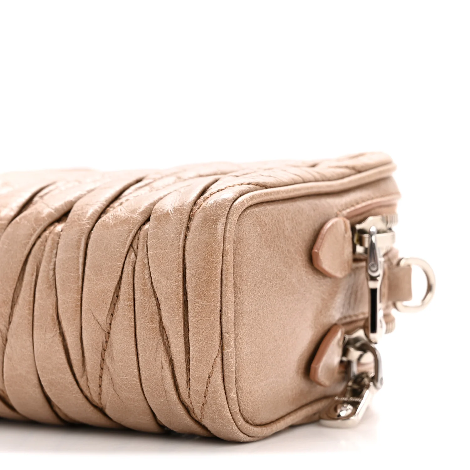 Vitello Lux Matelasse Double Zip Chain Crossbody Bag Cammeo - Image 10