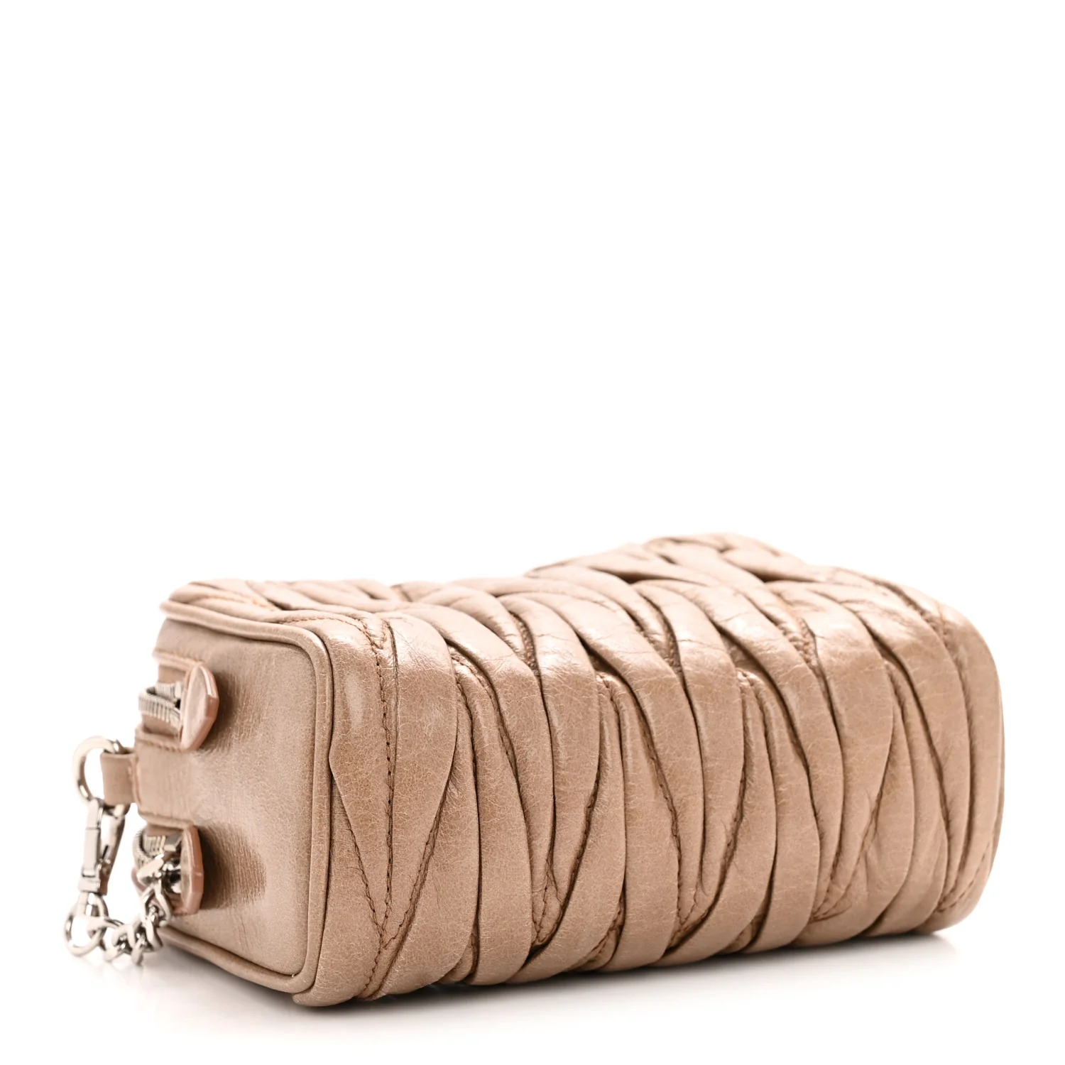 Vitello Lux Matelasse Double Zip Chain Crossbody Bag Cammeo - Image 4