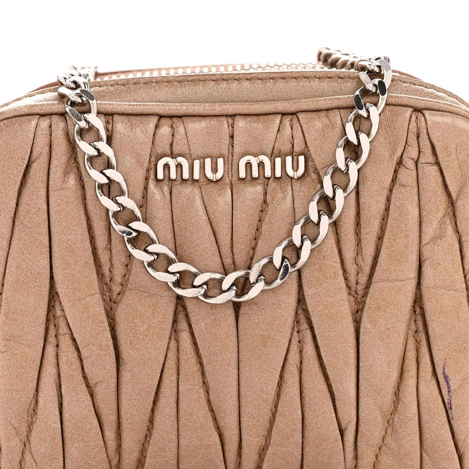Vitello Lux Matelasse Double Zip Chain Crossbody Bag Cammeo - Image 8