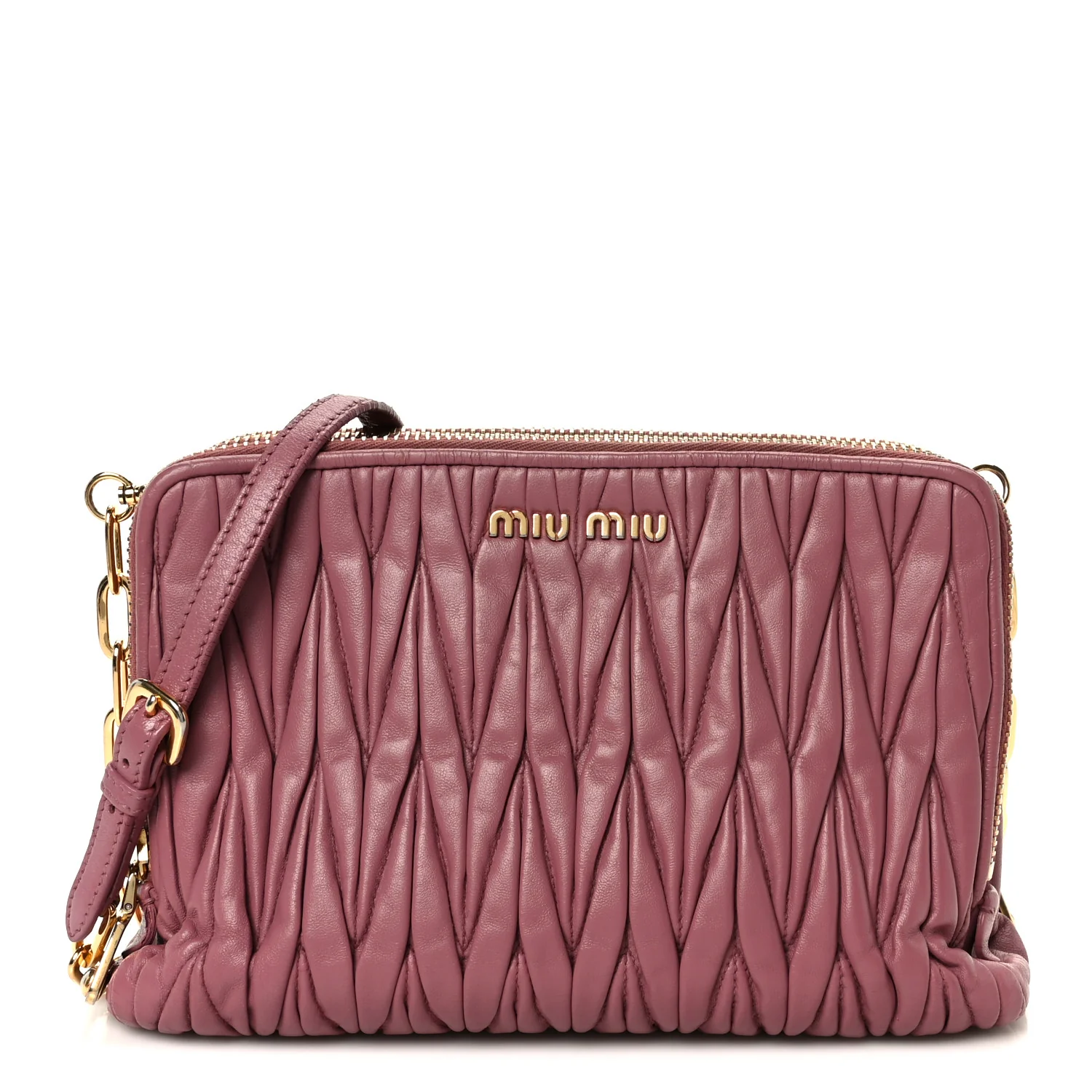 Vitello Lux Matelasse Double Zip Shoulder Bag Rosa