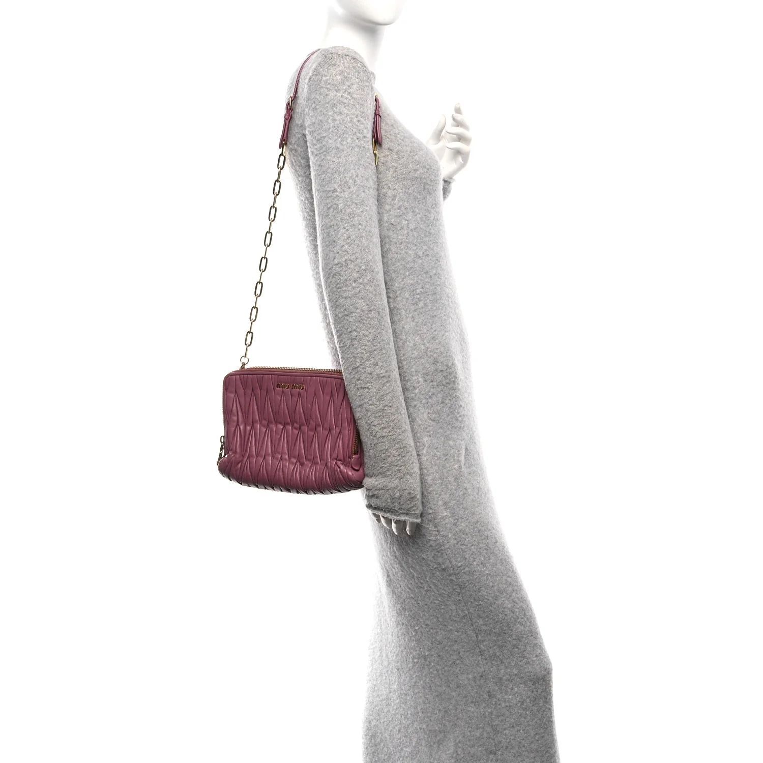 Vitello Lux Matelasse Double Zip Shoulder Bag Rosa - Image 2