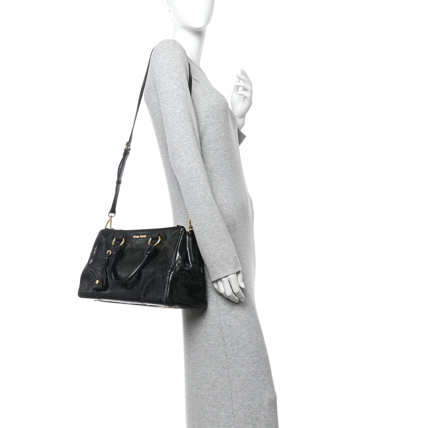 Vitello Shine Top Handle Satchel Black - Image 3