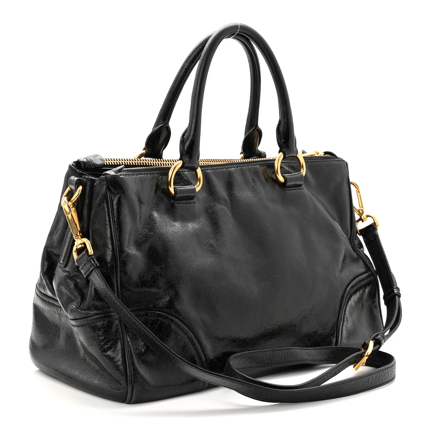 Vitello Shine Top Handle Satchel Black - Image 4