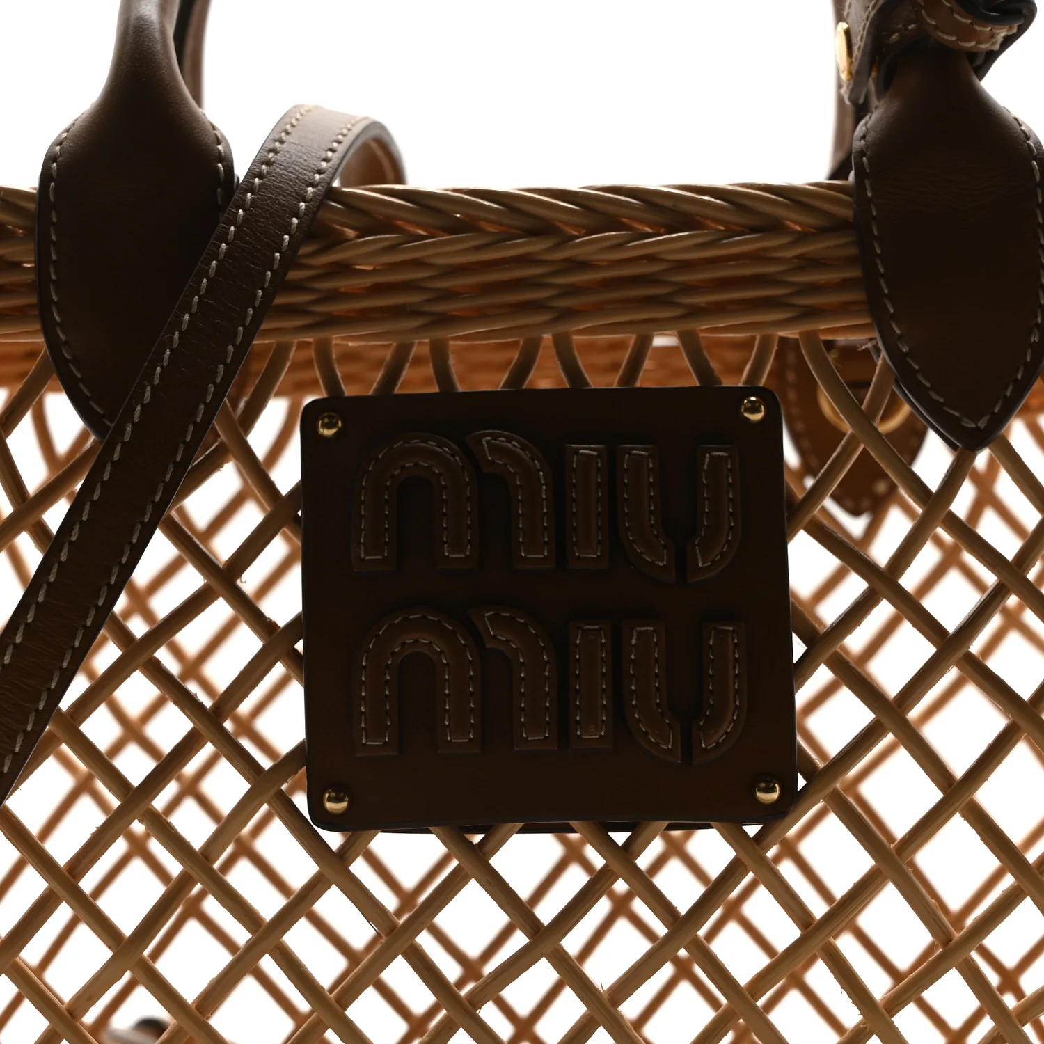 Woven Fabric Calfskin Logo Basket Bag Naturale Caramel - Image 8