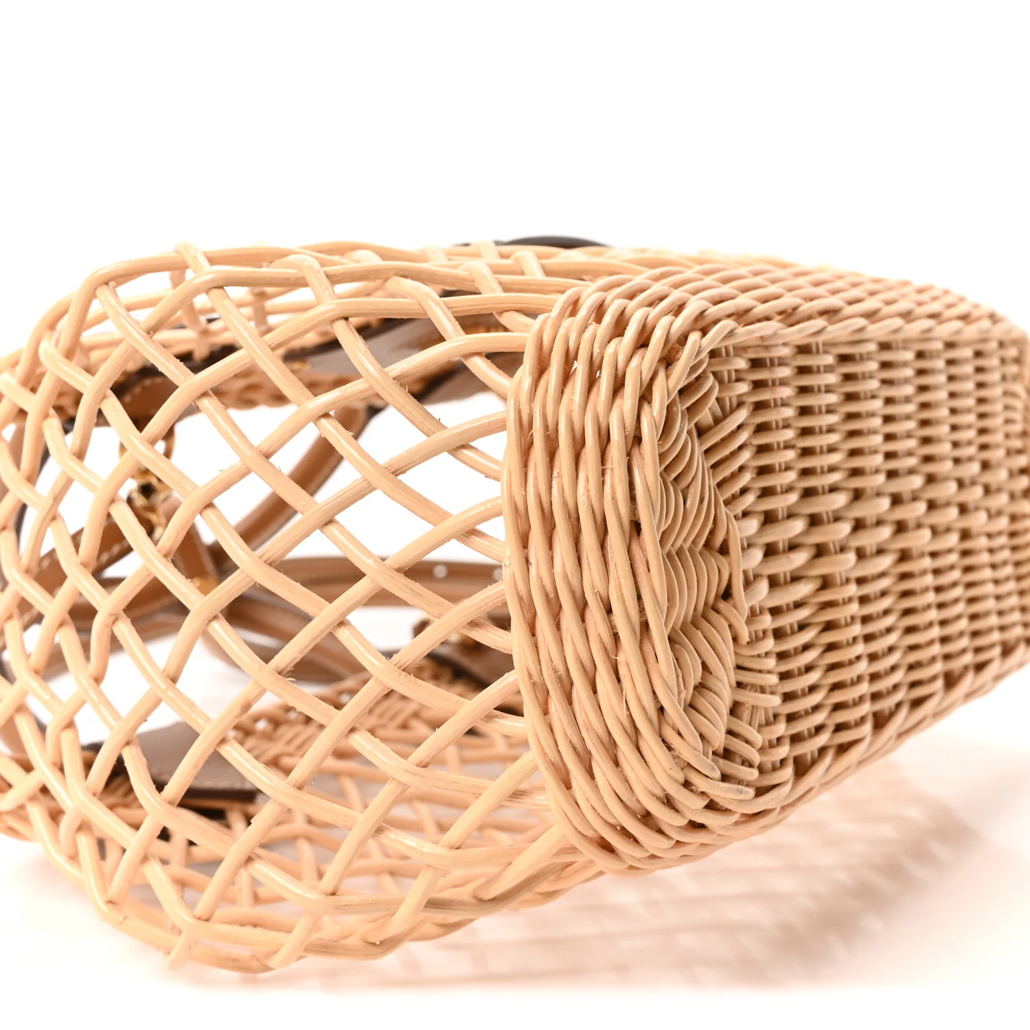 Woven Fabric Calfskin Logo Basket Bag Naturale Caramel - Image 9