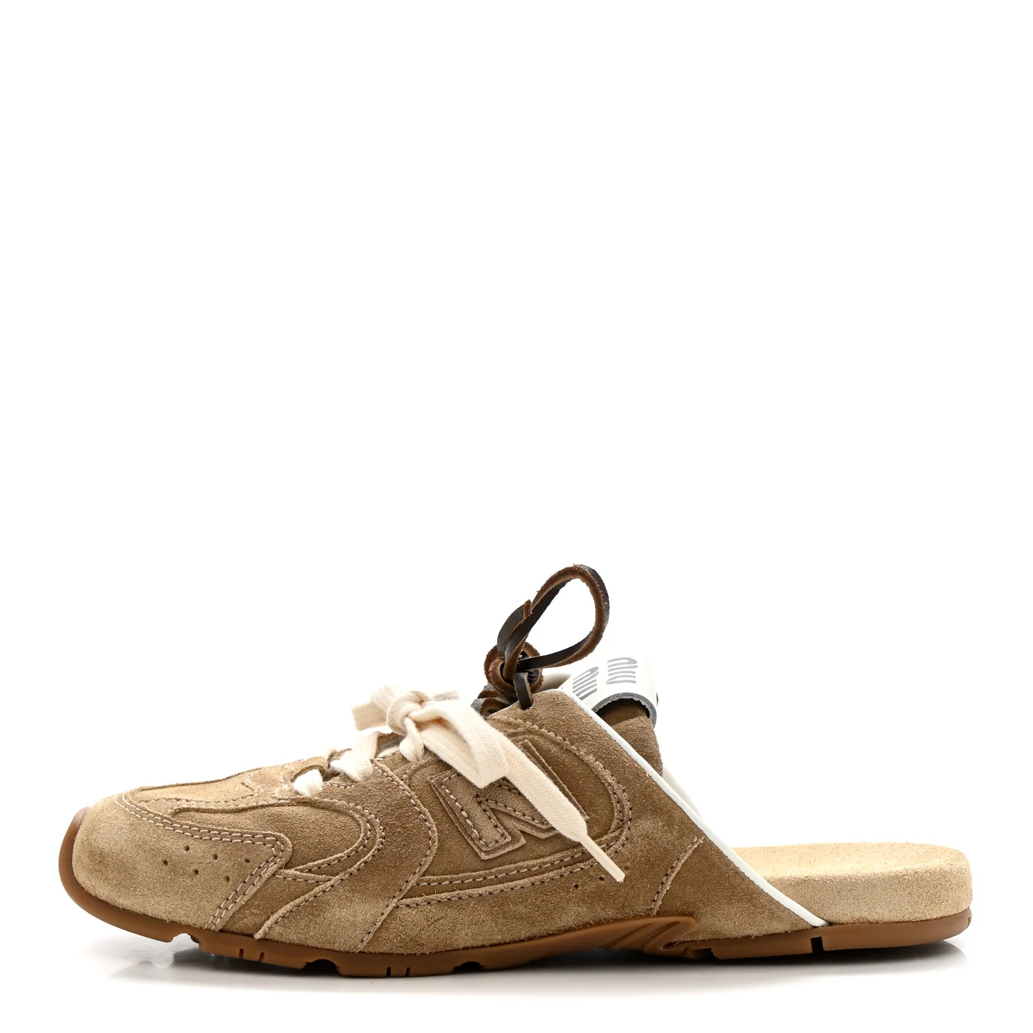 X NEW BALANCE Faded Suede Calfskin 530 SL Slip-On Mules 36 Ecru