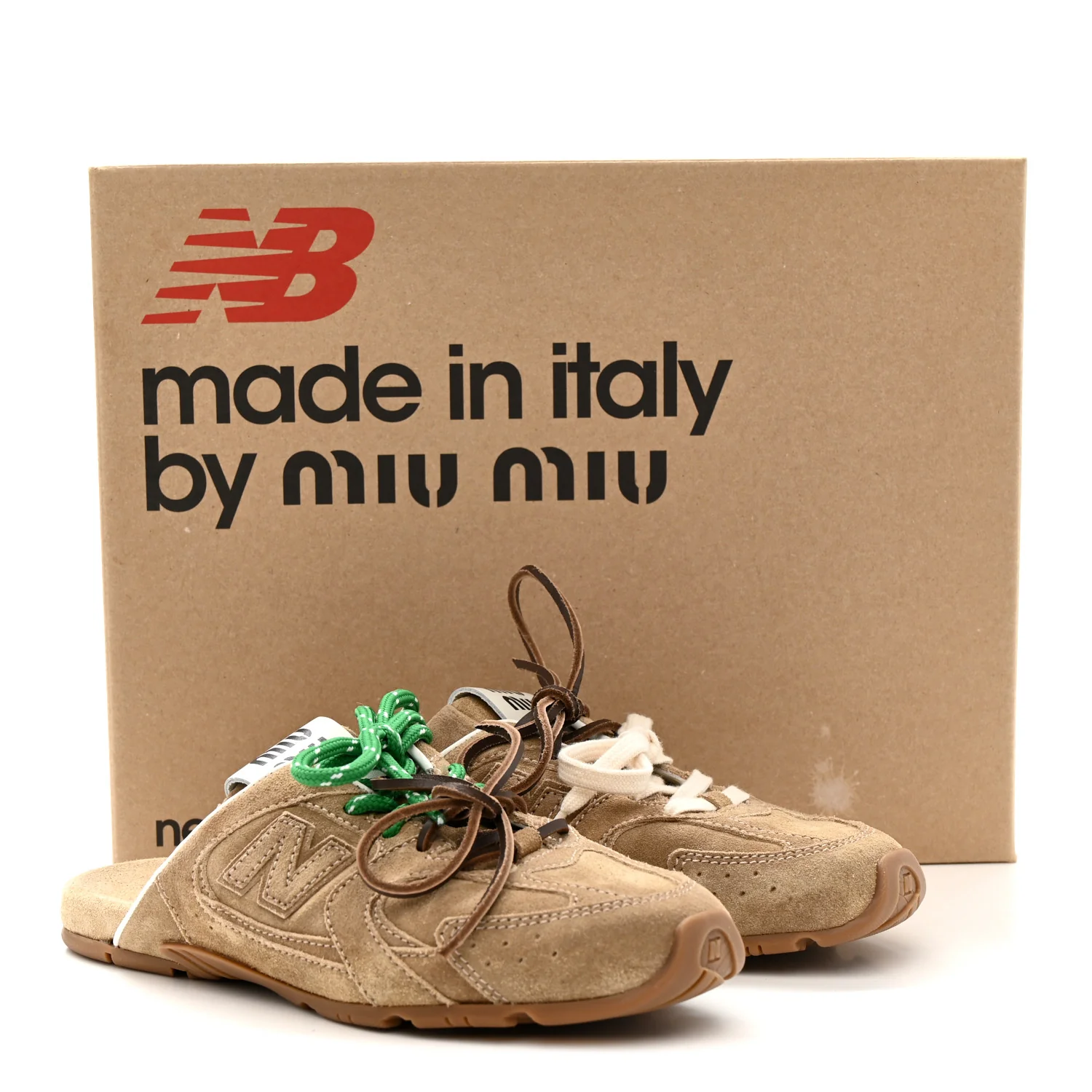 X NEW BALANCE Faded Suede Calfskin 530 SL Slip-On Mules 36 Ecru - Image 10