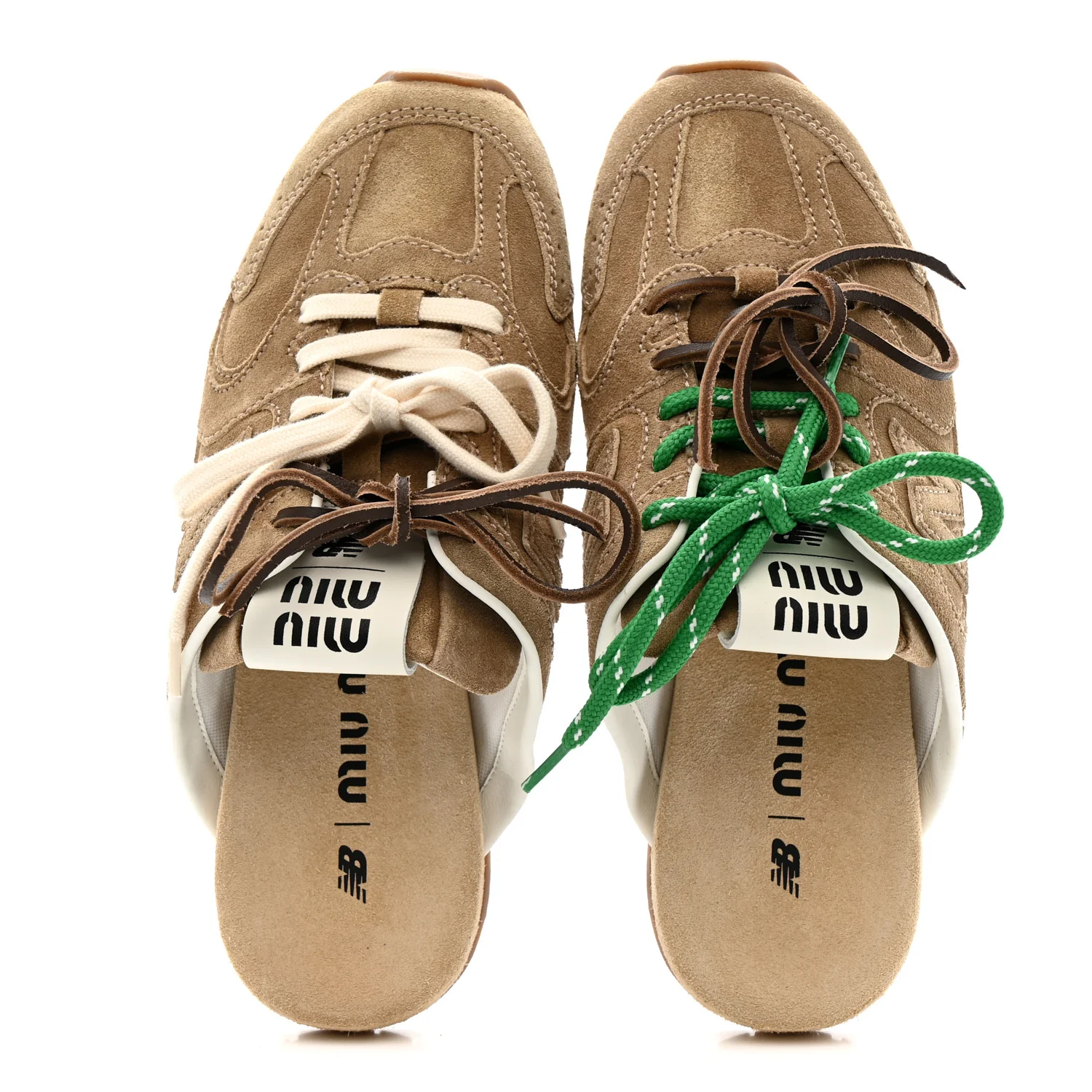 X NEW BALANCE Faded Suede Calfskin 530 SL Slip-On Mules 36 Ecru - Image 2