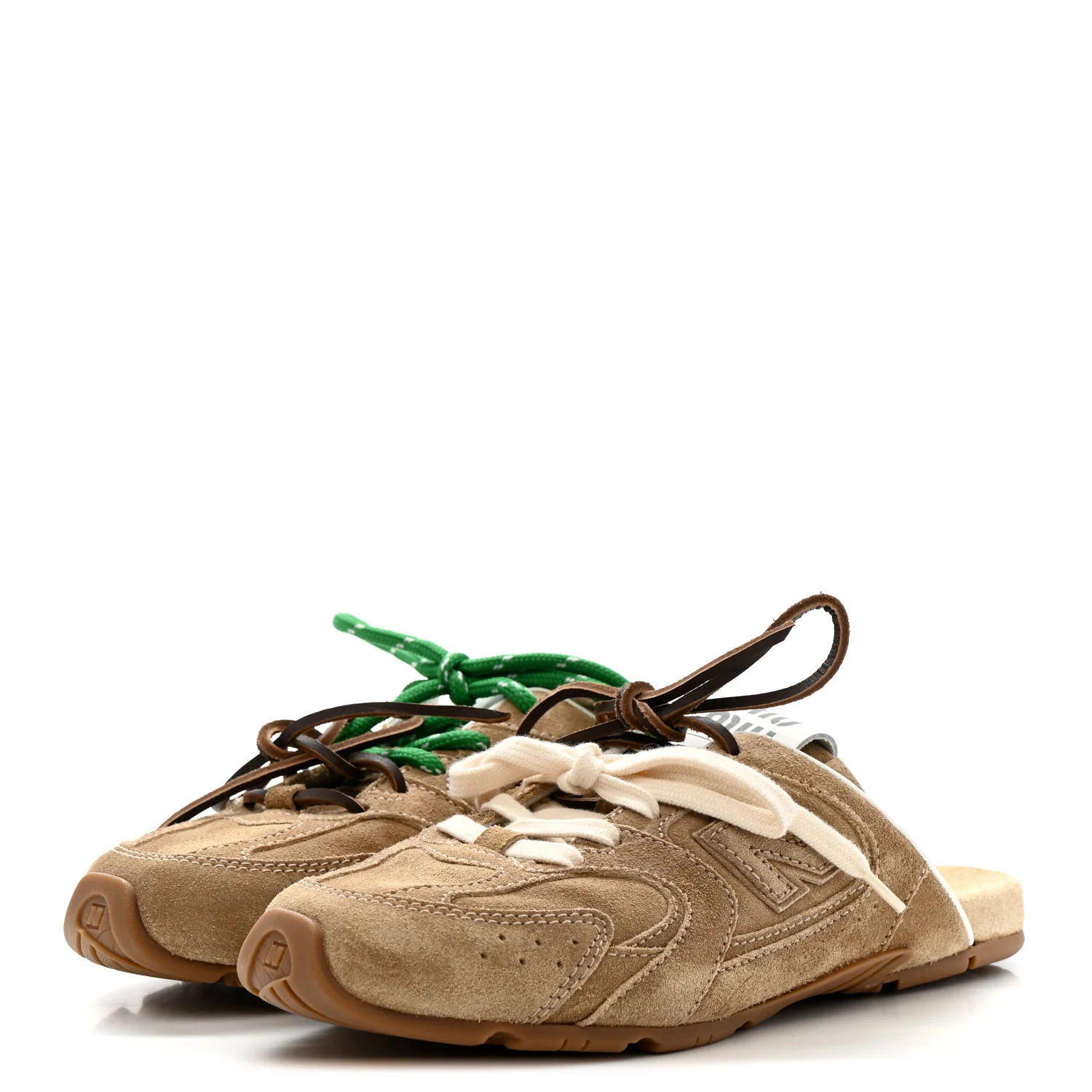 X NEW BALANCE Faded Suede Calfskin 530 SL Slip-On Mules 36 Ecru - Image 4