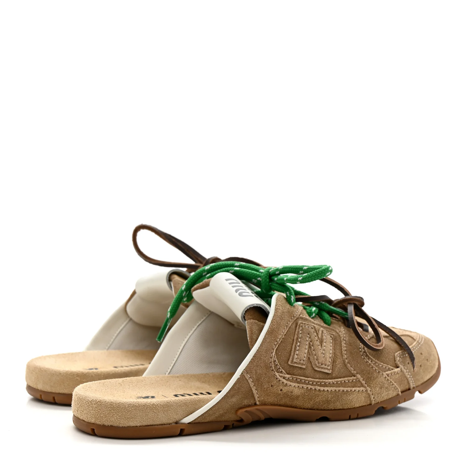 X NEW BALANCE Faded Suede Calfskin 530 SL Slip-On Mules 36 Ecru - Image 5