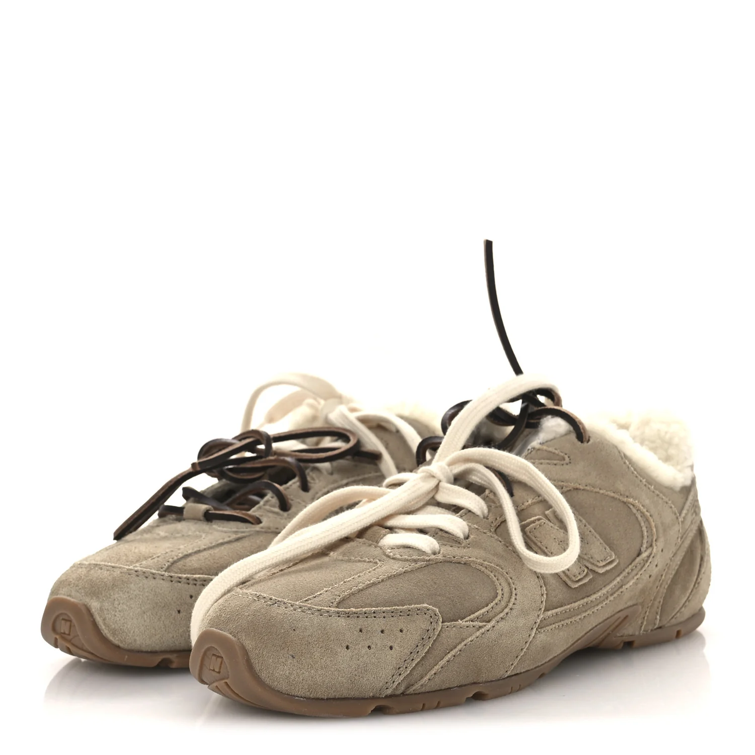 X NEW BALANCE Suede Shearling 530 SL Sneakers 36 Bleached Ecru - Image 4