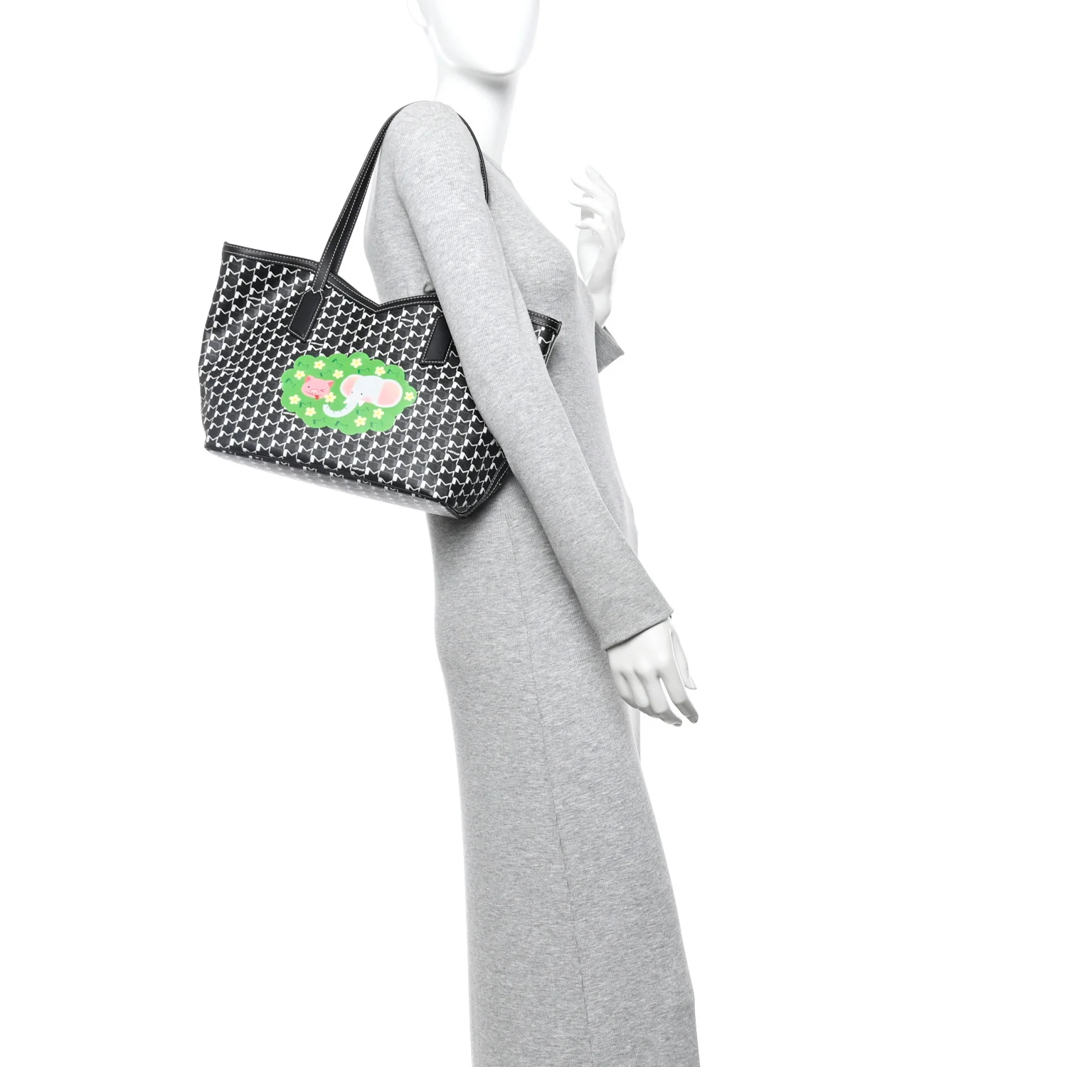 Calfskin Canvas M Tote PM Black White - Image 2