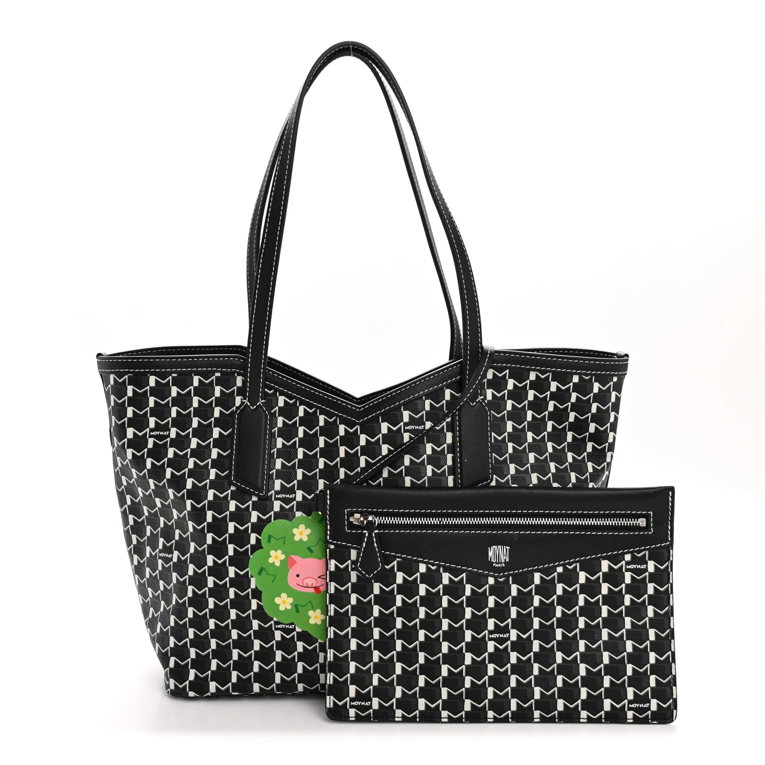 Calfskin Canvas M Tote PM Black White - Image 3