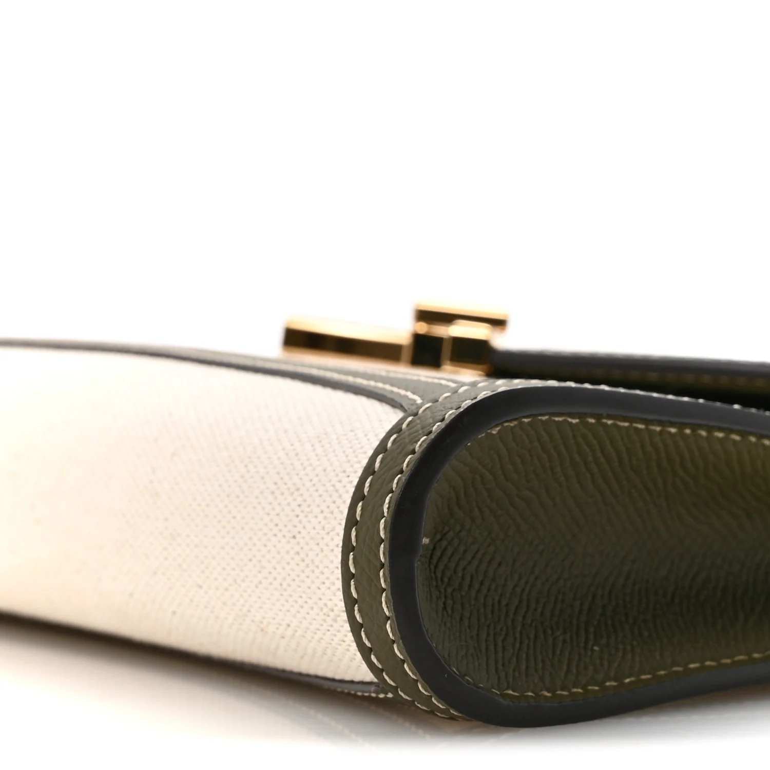 Cotton Canvas Linen Calfskin Gabrielle Clutch Olive Green - Image 10