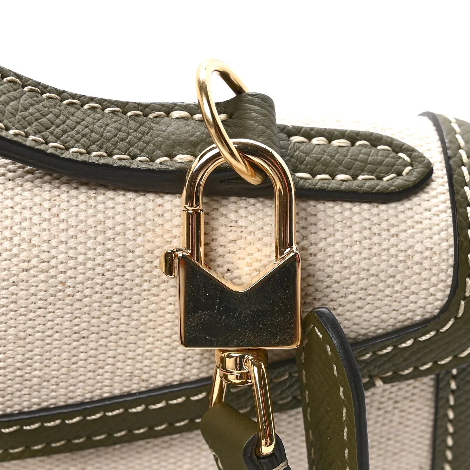 Cotton Canvas Linen Calfskin Gabrielle Clutch Olive Green - Image 11