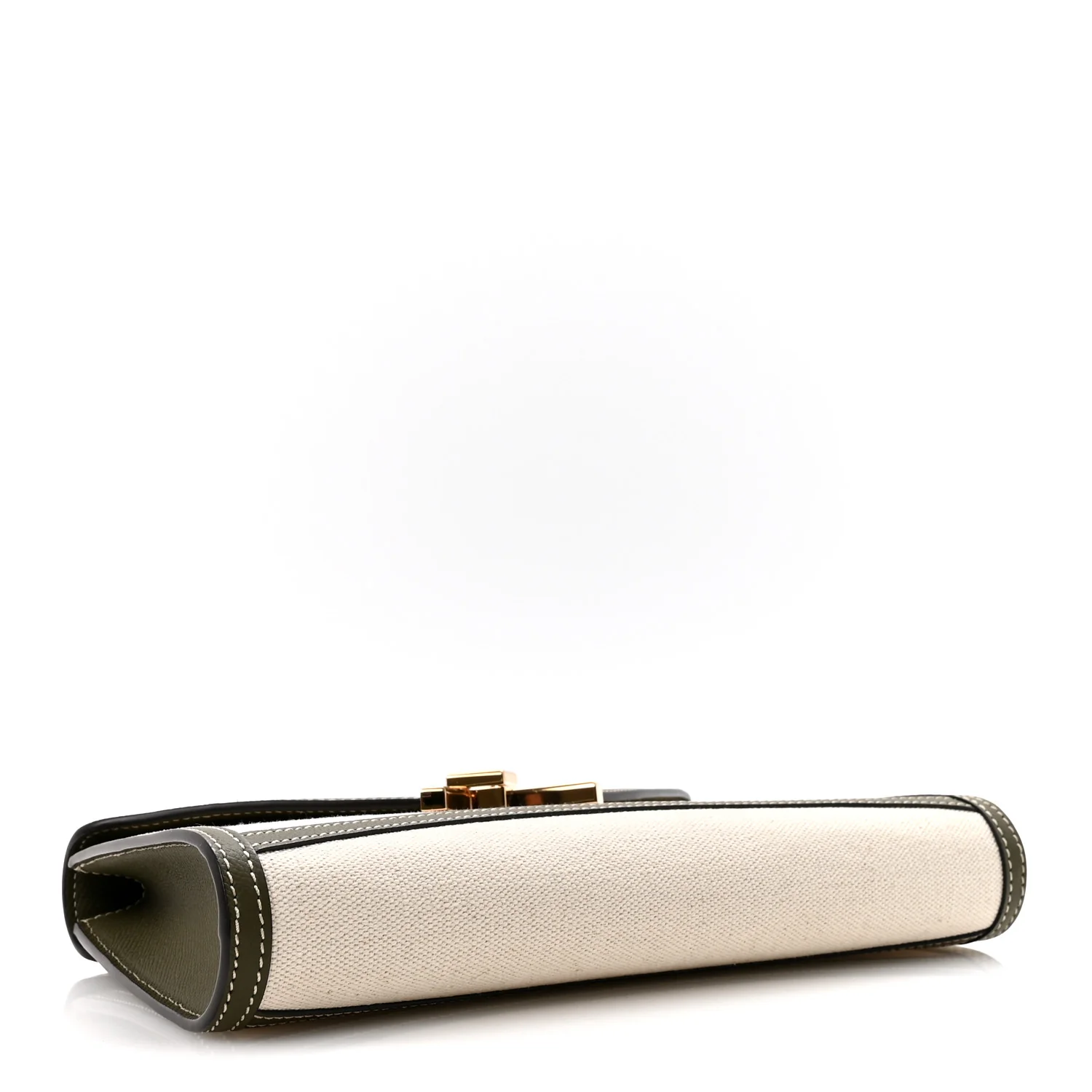 Cotton Canvas Linen Calfskin Gabrielle Clutch Olive Green - Image 4
