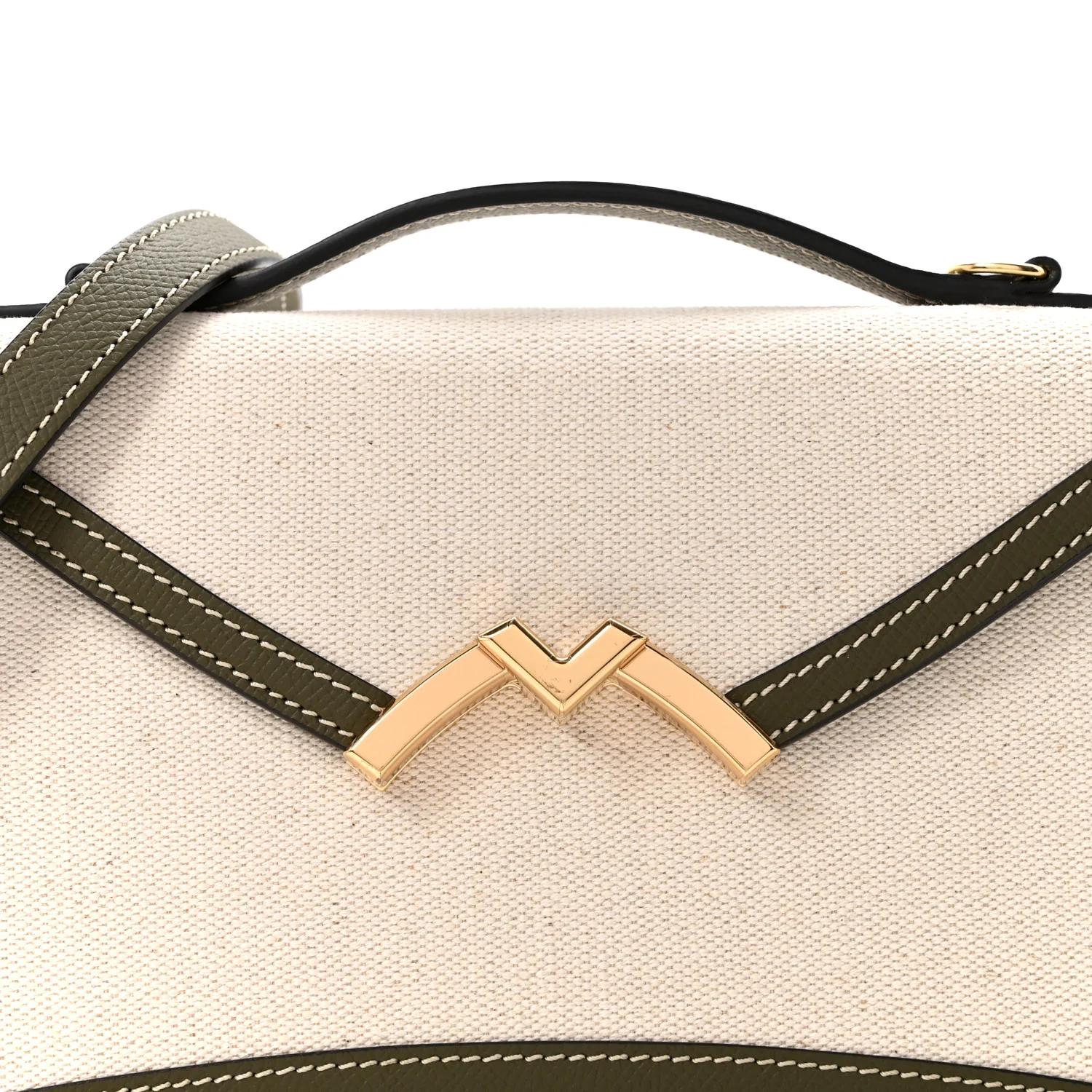 Cotton Canvas Linen Calfskin Gabrielle Clutch Olive Green - Image 5