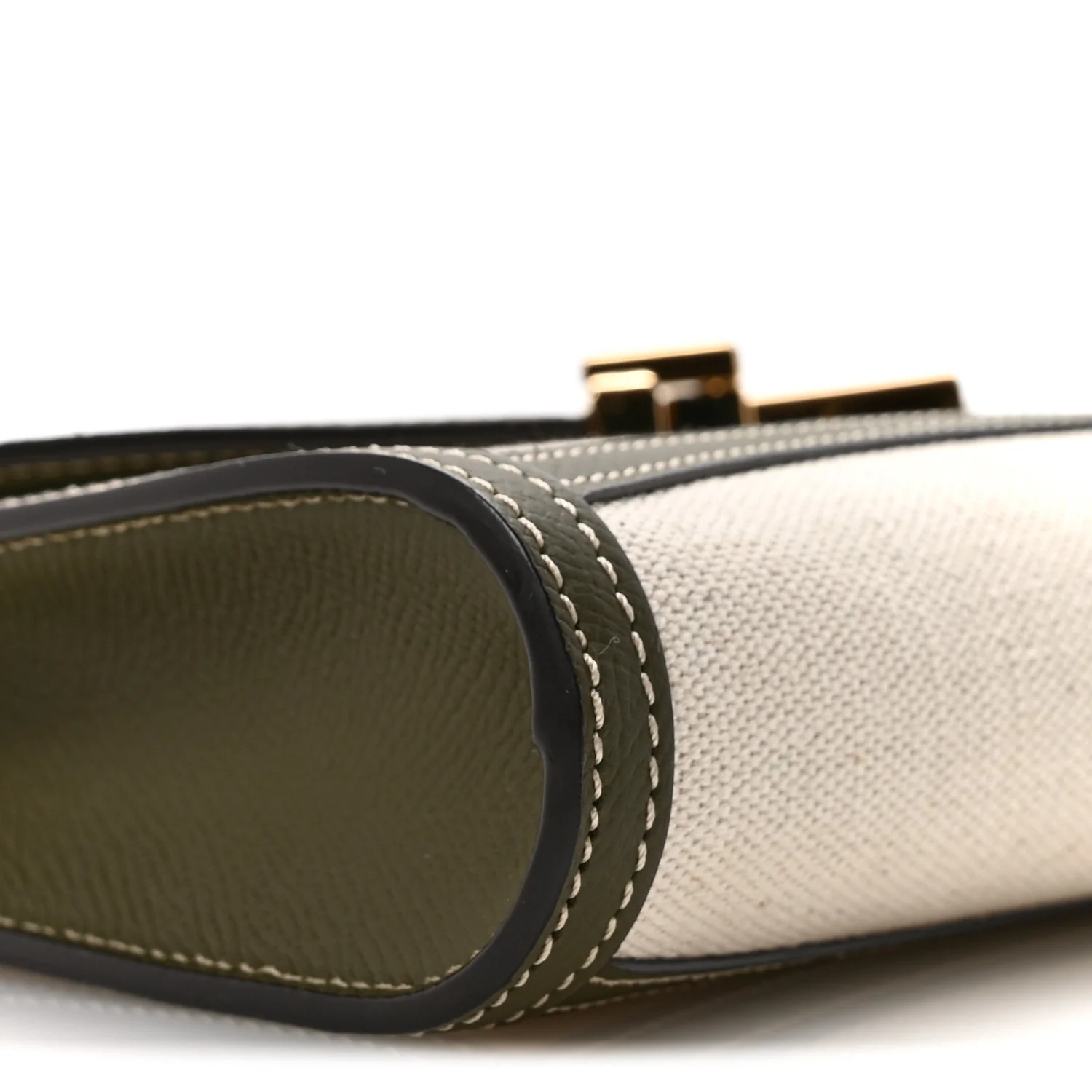 Cotton Canvas Linen Calfskin Gabrielle Clutch Olive Green - Image 9