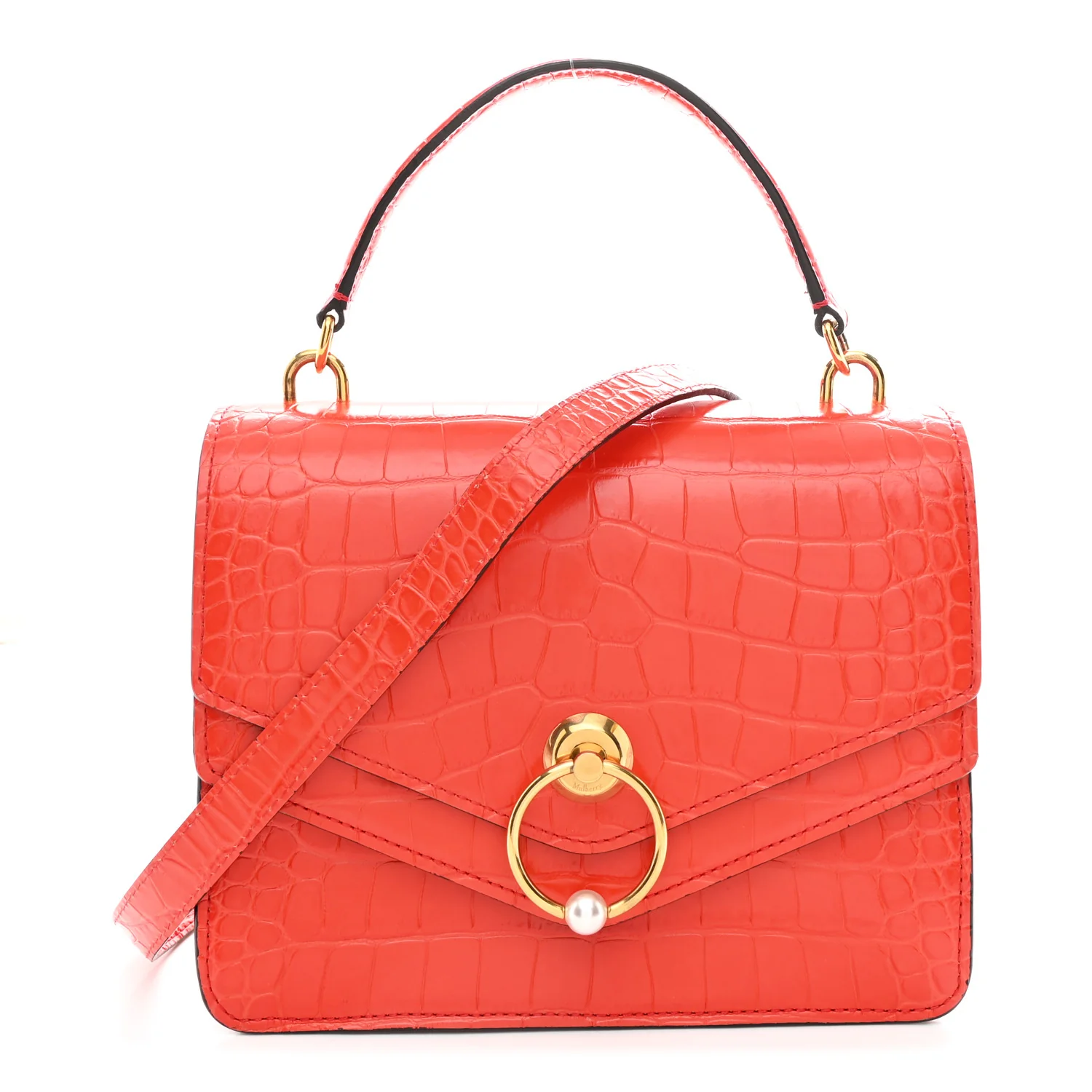 Calfskin Crocodile Embossed Medium Harlow Satchel Orange