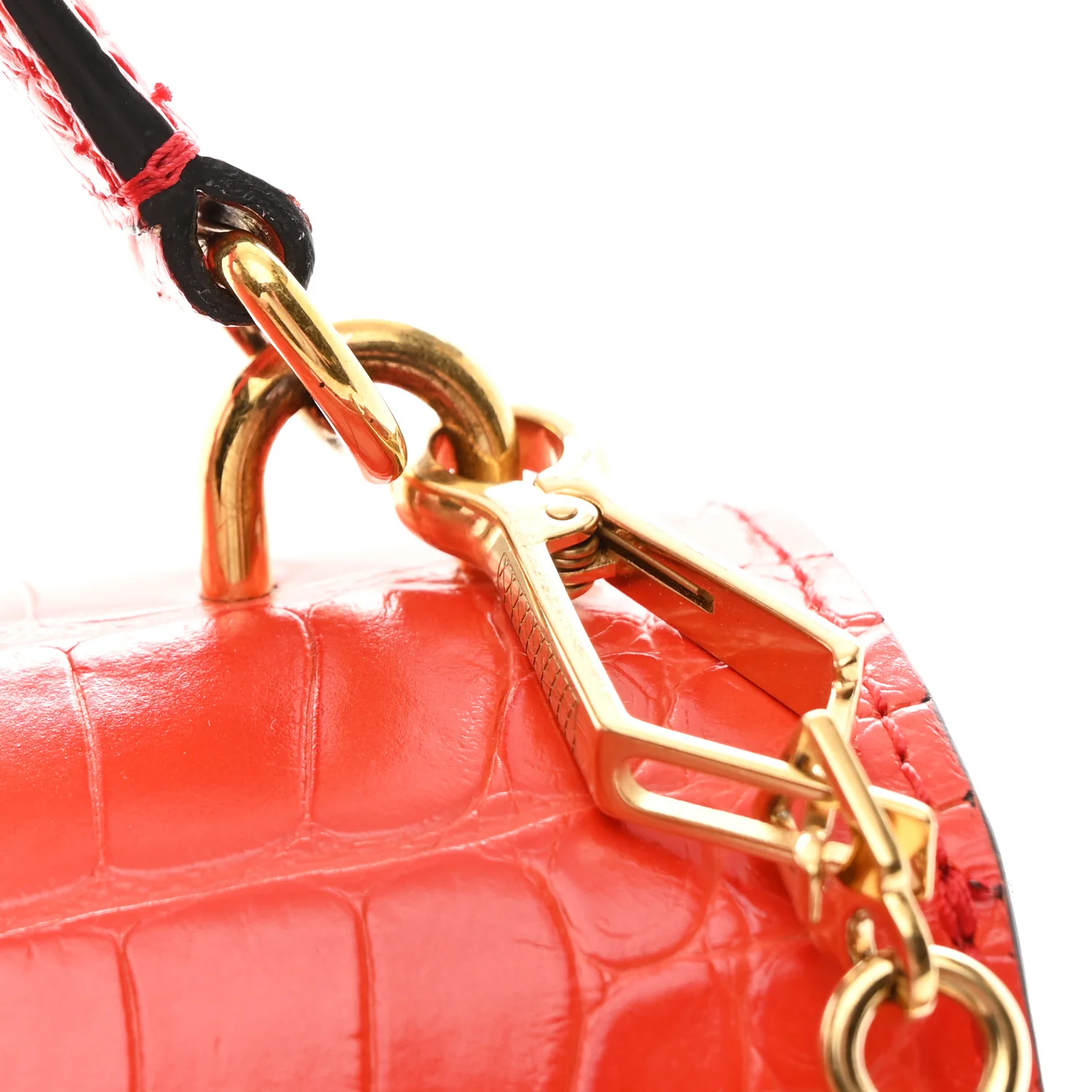 Calfskin Crocodile Embossed Medium Harlow Satchel Orange - Image 12