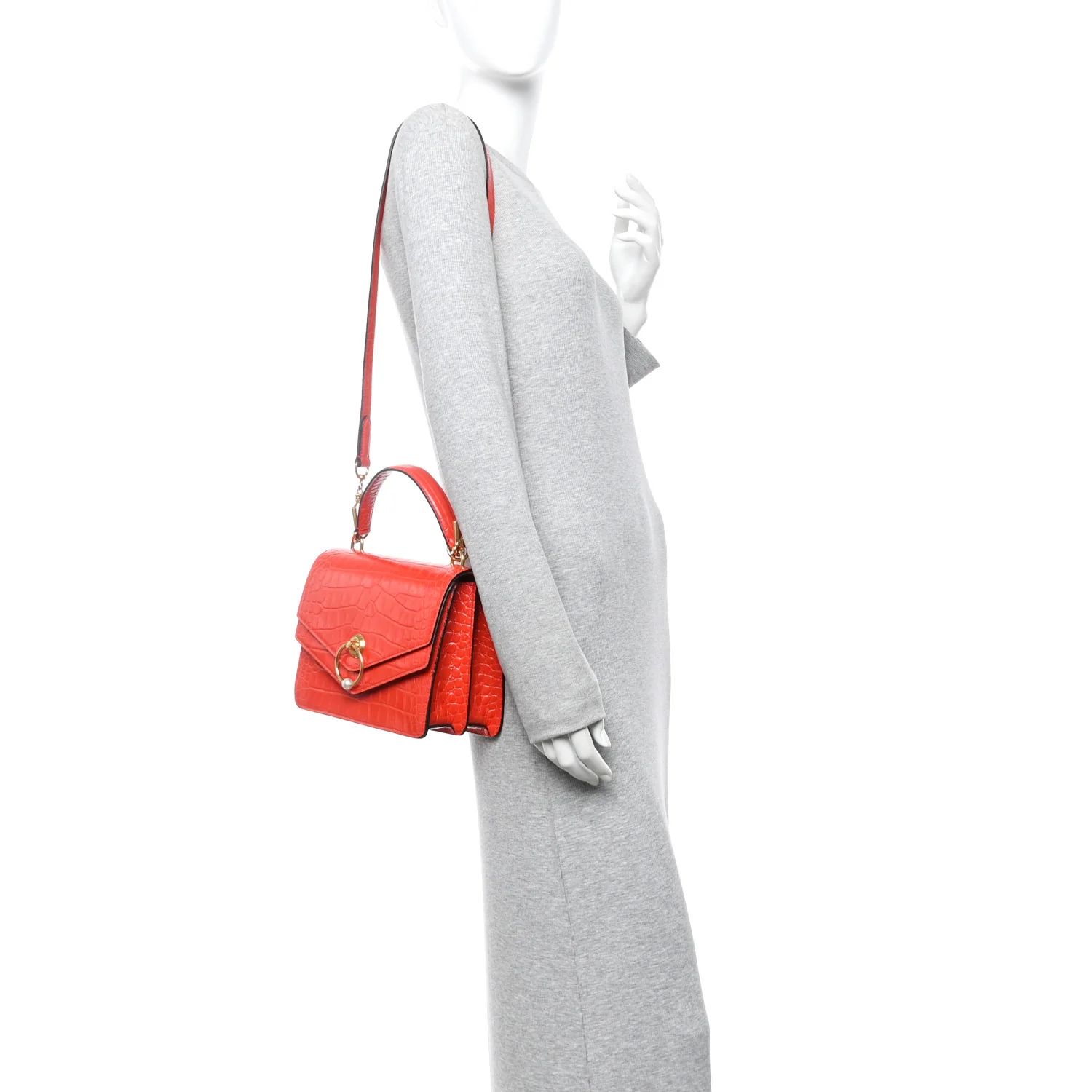 Calfskin Crocodile Embossed Medium Harlow Satchel Orange - Image 2
