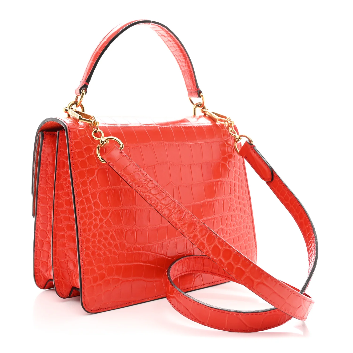 Calfskin Crocodile Embossed Medium Harlow Satchel Orange - Image 3