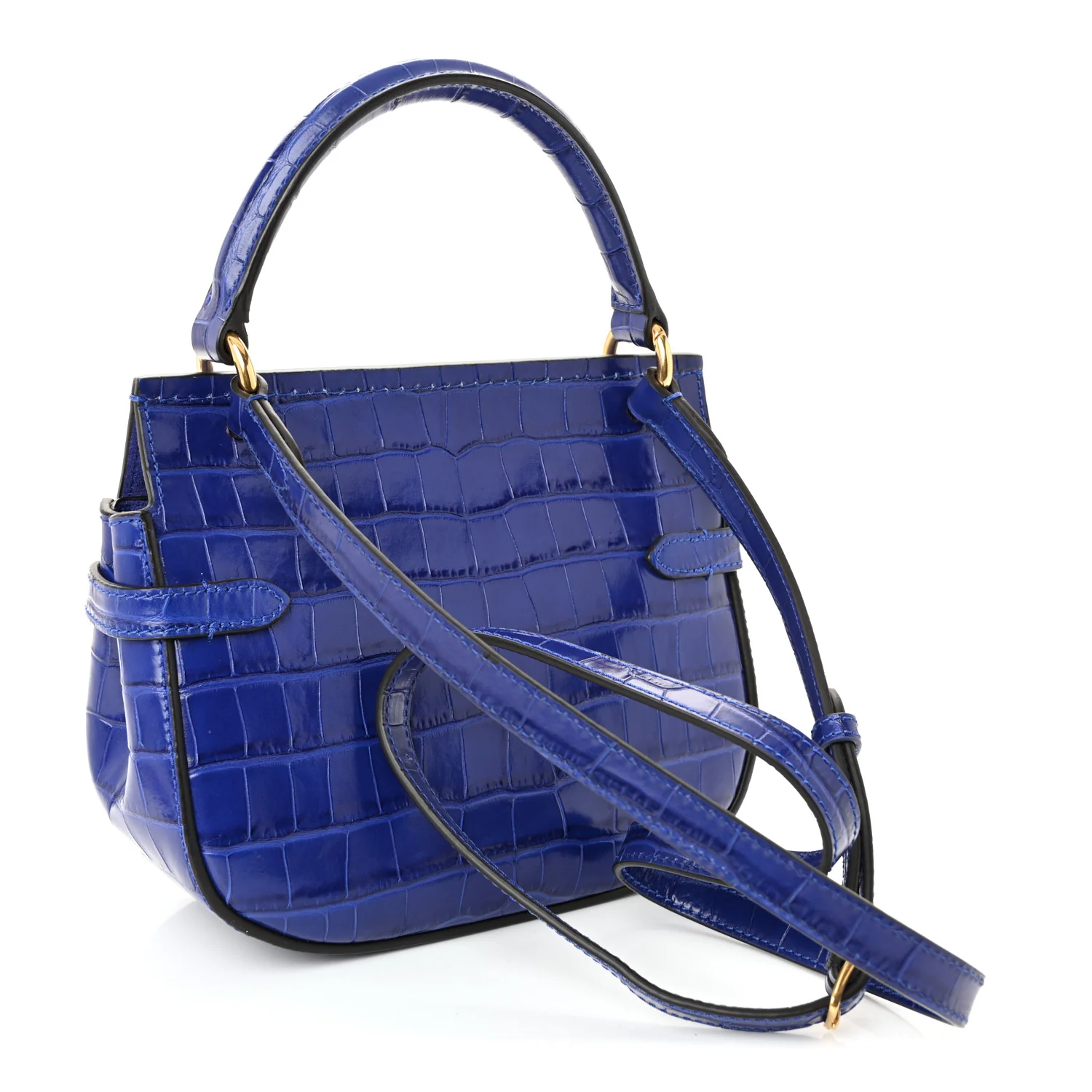 Calfskin Crocodile Embossed Small Amberley Satchel Cobalt Blue - Image 3