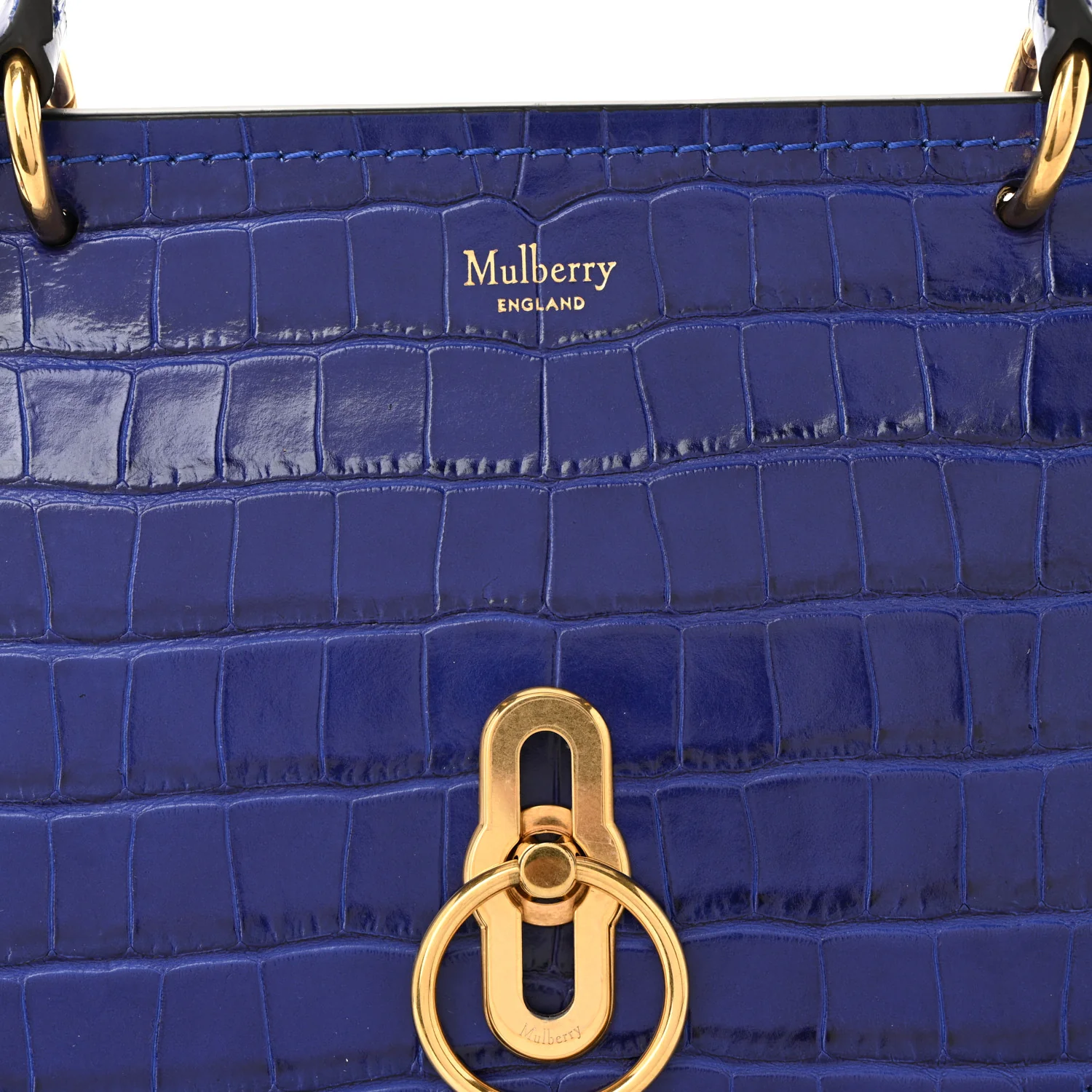 Calfskin Crocodile Embossed Small Amberley Satchel Cobalt Blue - Image 7