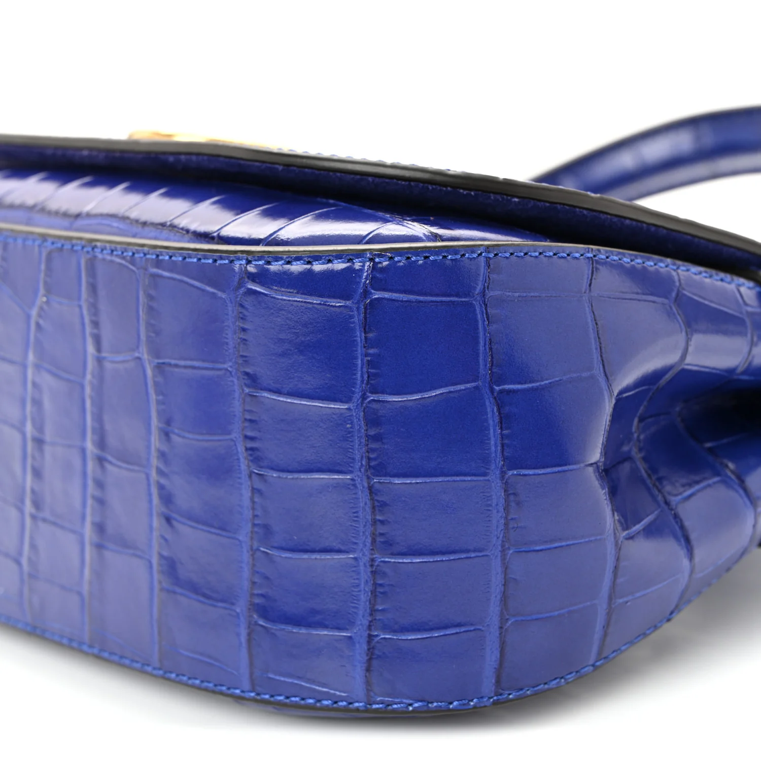 Calfskin Crocodile Embossed Small Amberley Satchel Cobalt Blue - Image 9