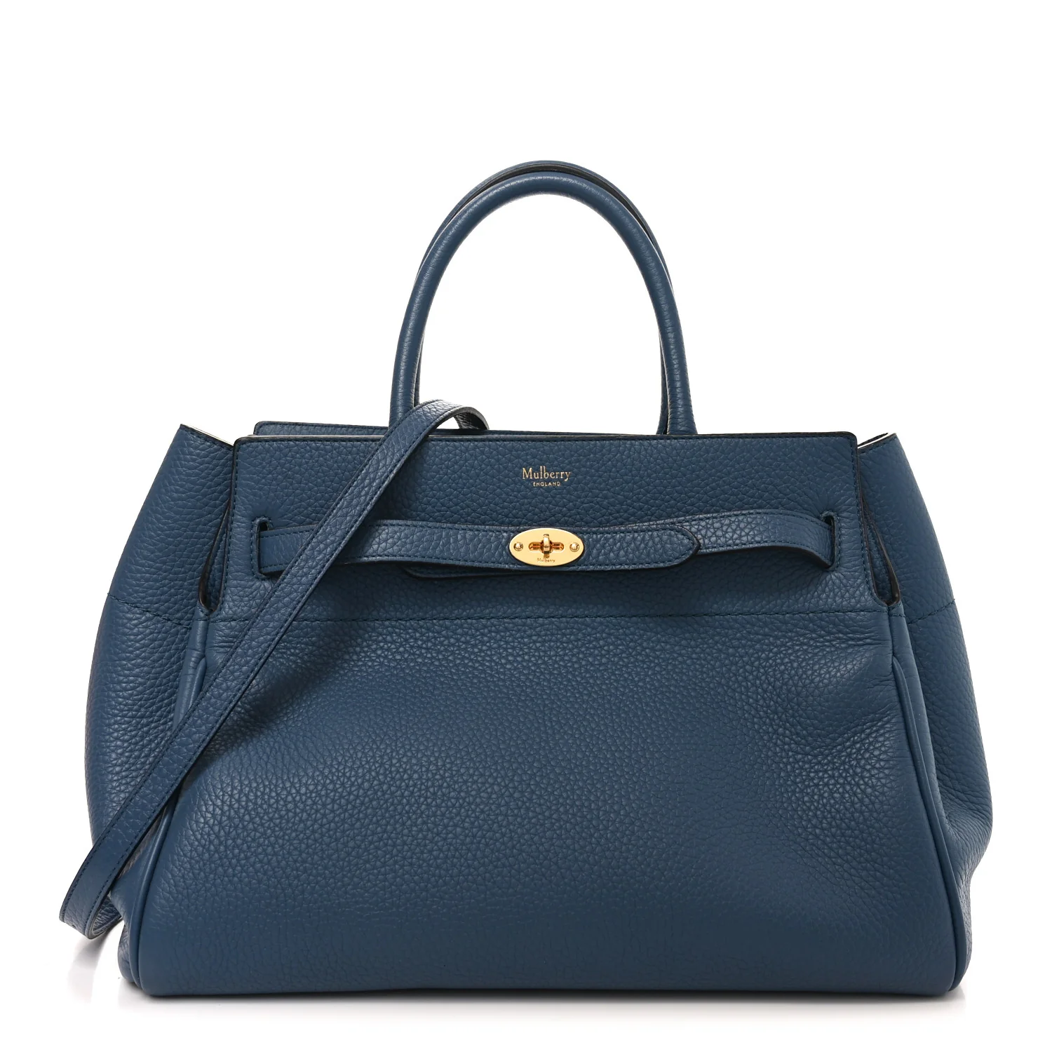 Classic Grain Calfskin Belted Bayswater Tote Blue