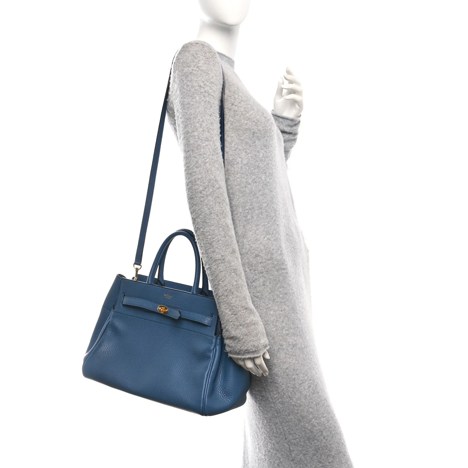 Classic Grain Calfskin Belted Bayswater Tote Blue - Image 2