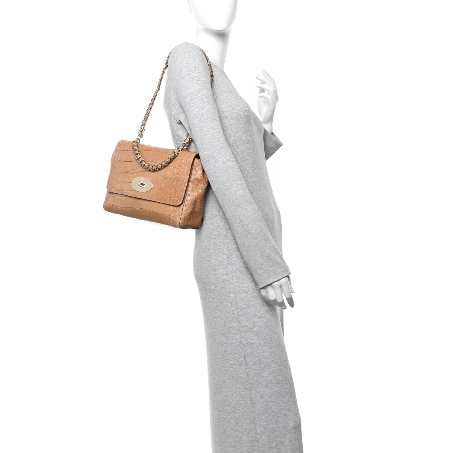 Nappa Crocodile Embossed Medium Lily Flap Camel - Image 2