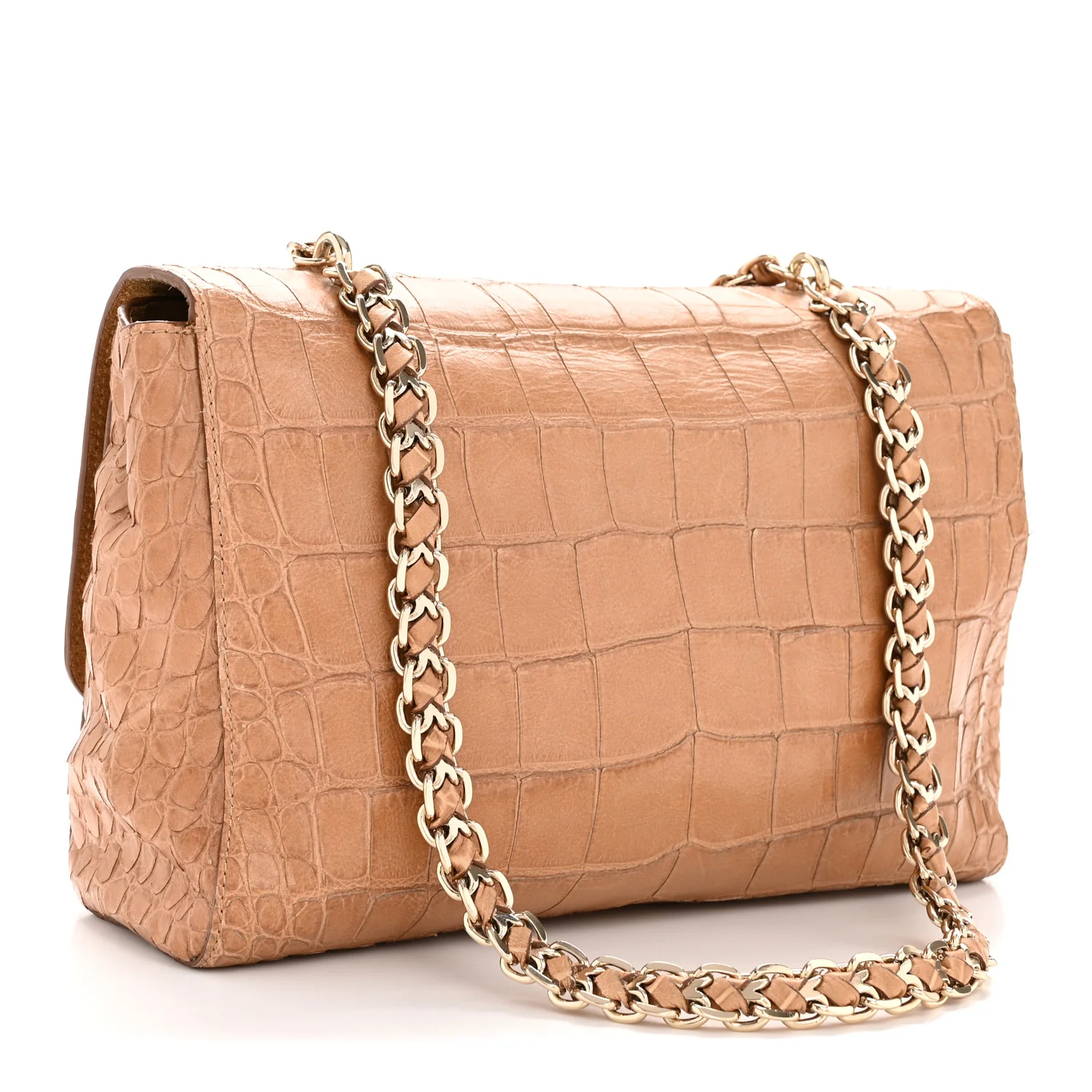Nappa Crocodile Embossed Medium Lily Flap Camel - Image 3
