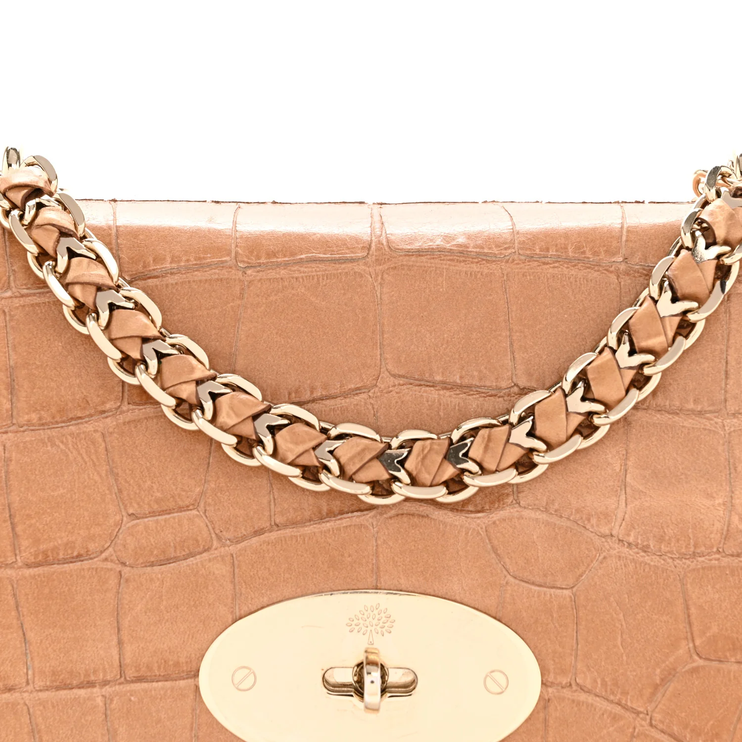 Nappa Crocodile Embossed Medium Lily Flap Camel - Image 9