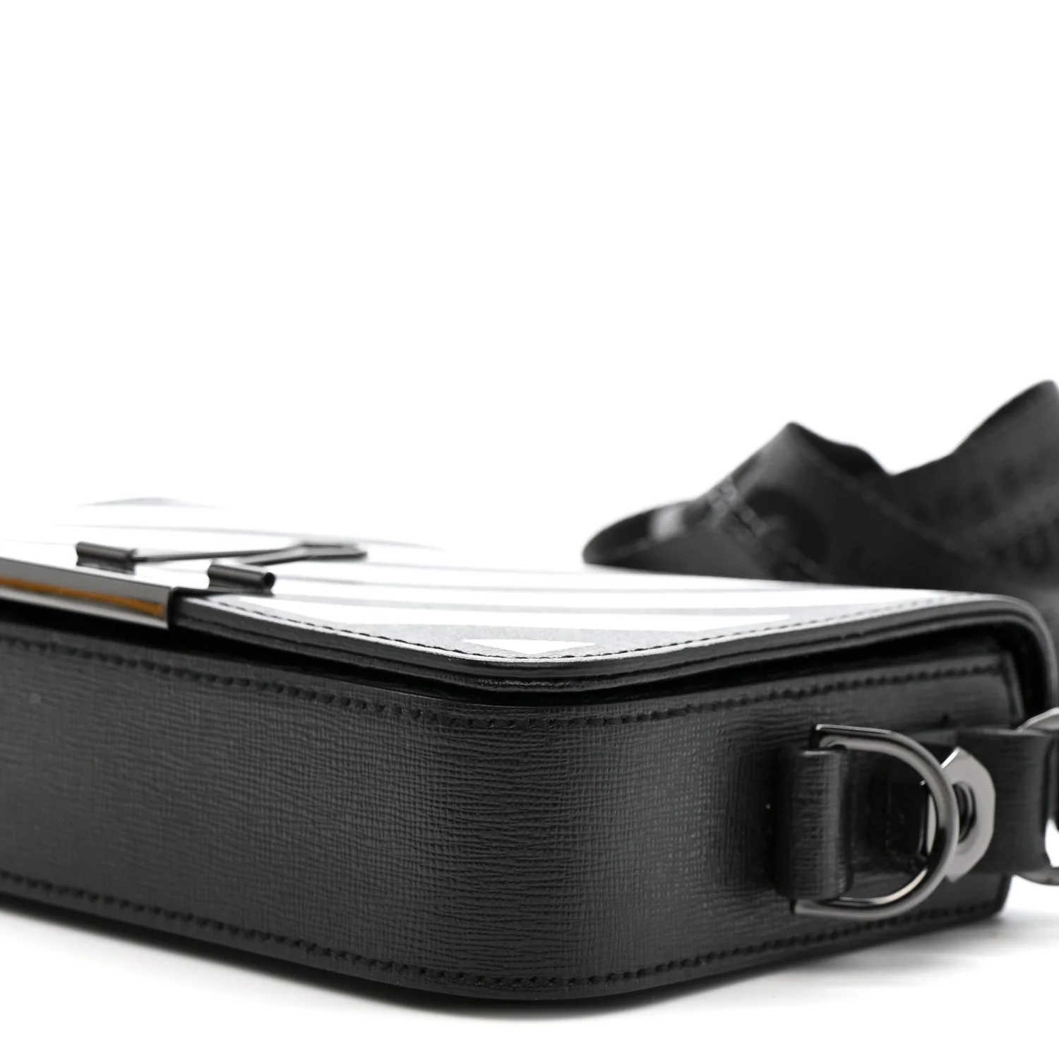 Saffiano Striped Mini Diag Binder Clip Bag Black White - Image 10