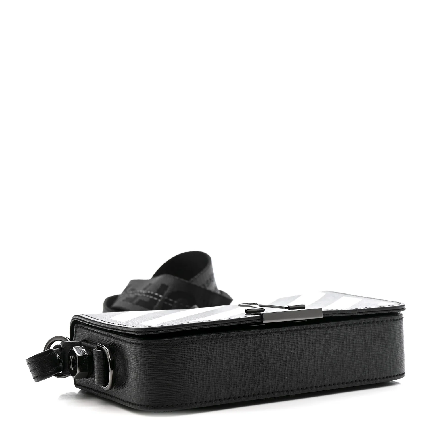 Saffiano Striped Mini Diag Binder Clip Bag Black White - Image 4