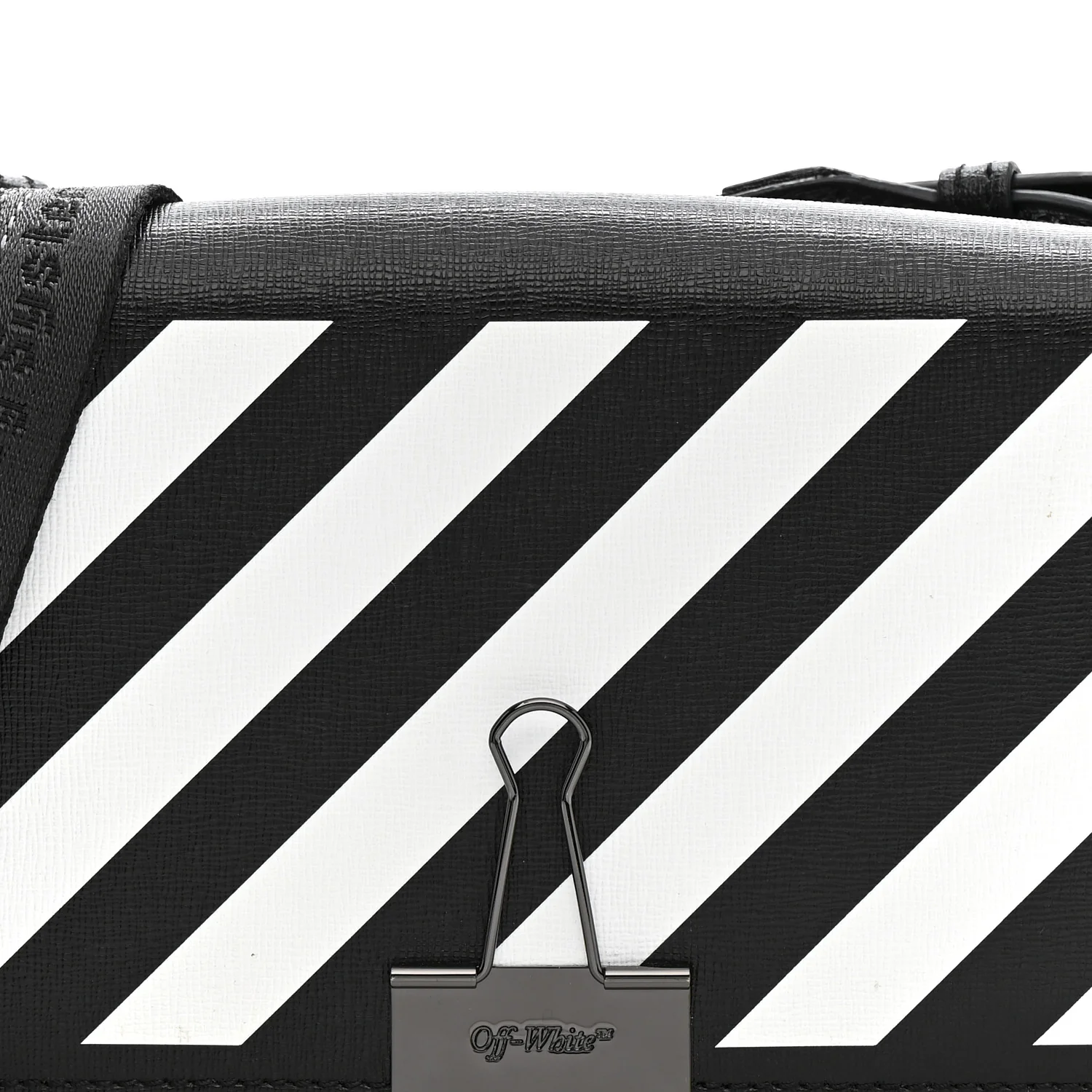 Saffiano Striped Mini Diag Binder Clip Bag Black White - Image 8