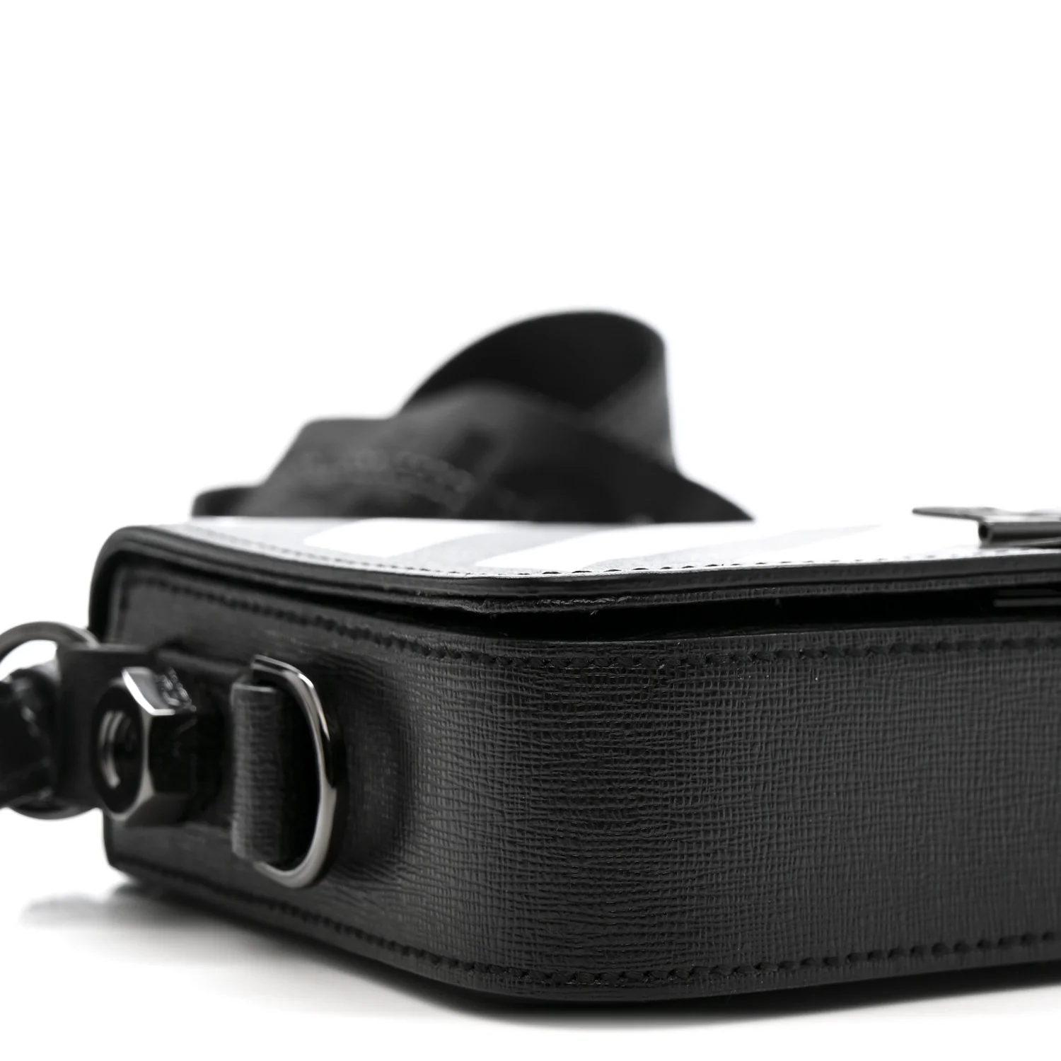 Saffiano Striped Mini Diag Binder Clip Bag Black White - Image 9
