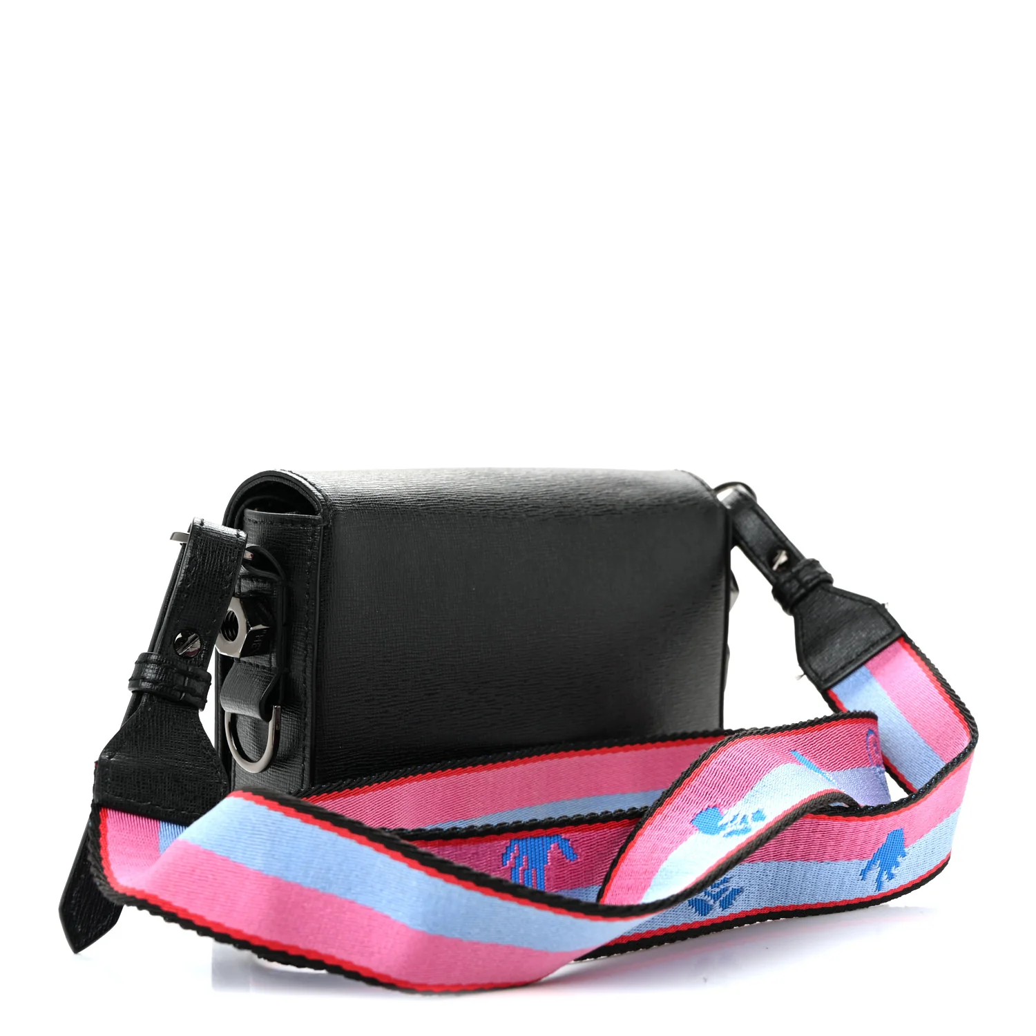 Saffiano Striped Mini Diag Binder Clip Bag Black White Indus - Image 3