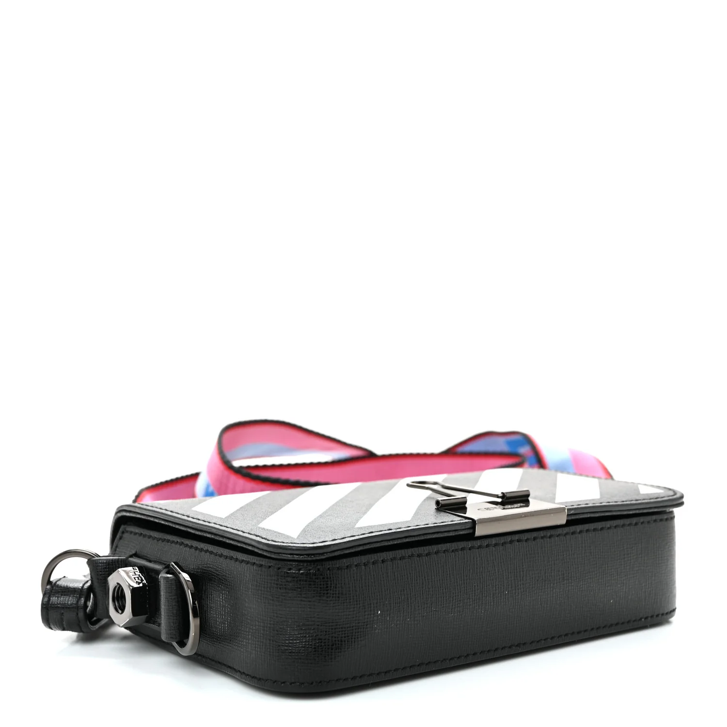 Saffiano Striped Mini Diag Binder Clip Bag Black White Indus - Image 4