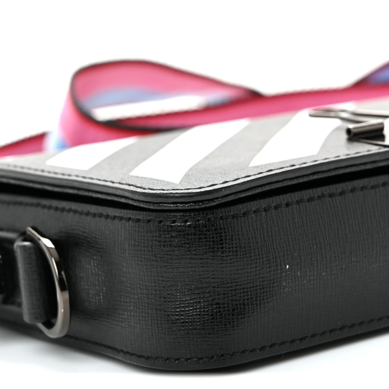 Saffiano Striped Mini Diag Binder Clip Bag Black White Indus - Image 8