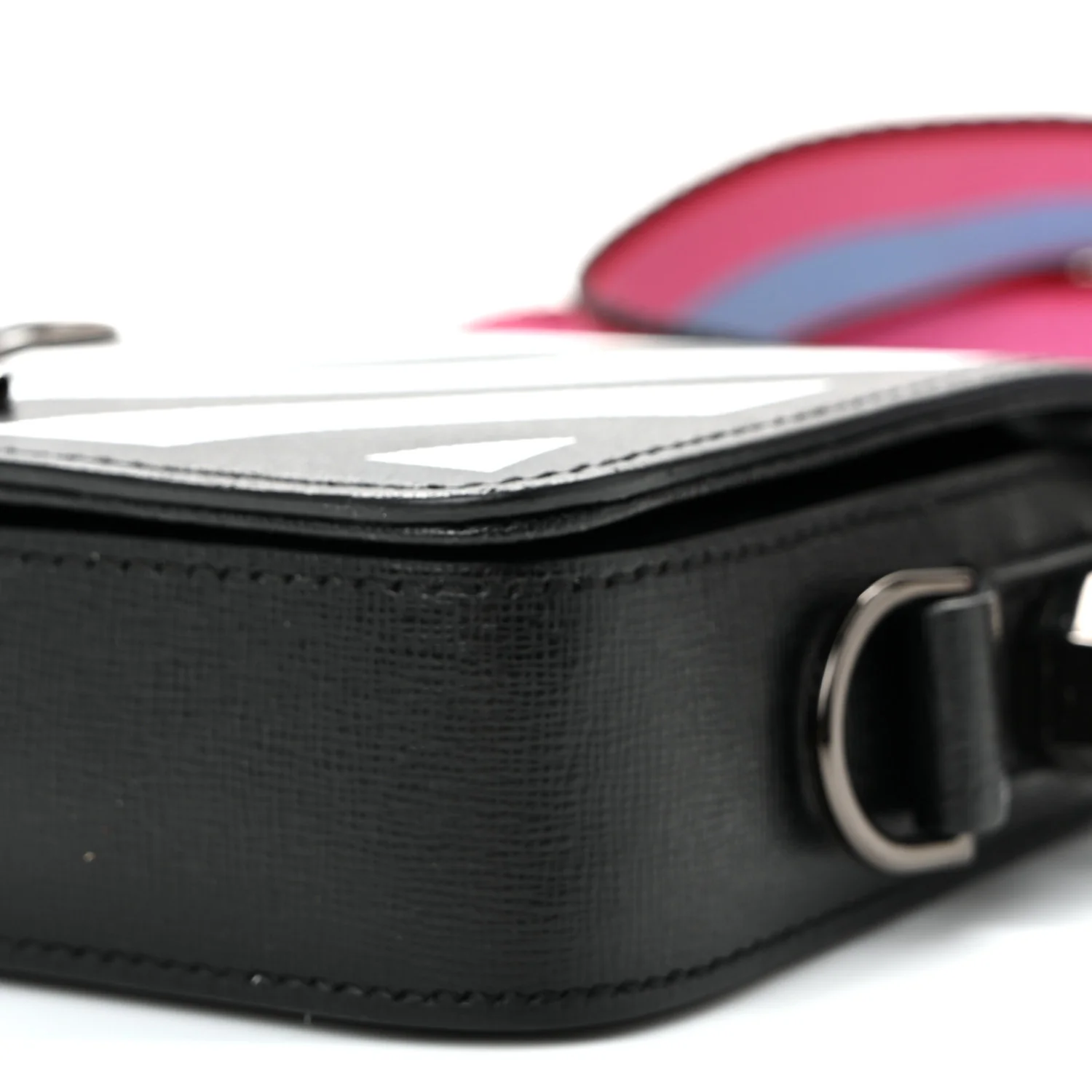 Saffiano Striped Mini Diag Binder Clip Bag Black White Indus - Image 9