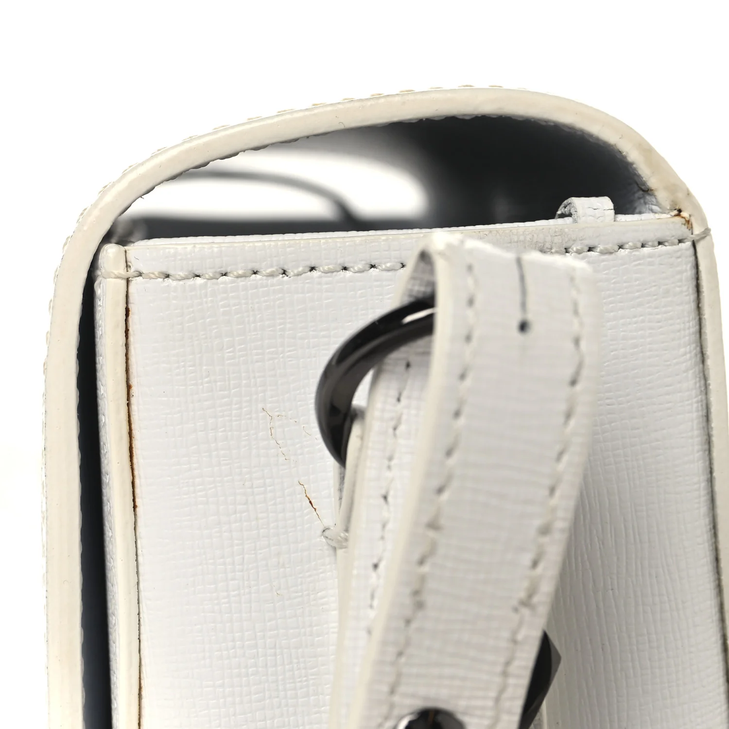Saffiano Striped Mini Diag Binder Clip Bag White Black - Image 10