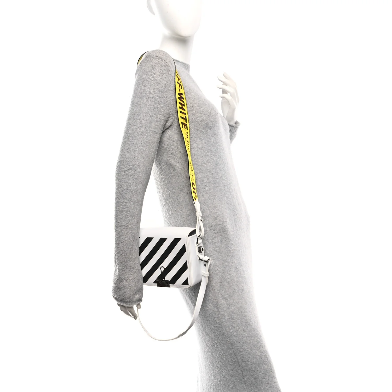 Saffiano Striped Mini Diag Binder Clip Bag White Black - Image 2