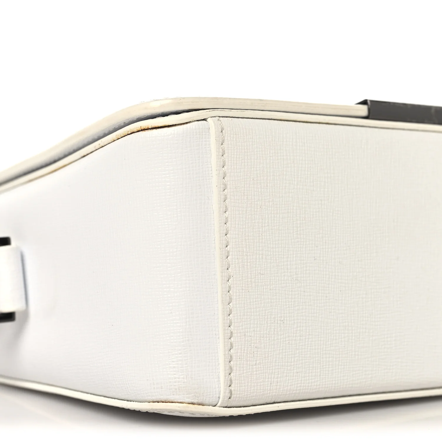 Saffiano Striped Mini Diag Binder Clip Bag White Black - Image 8