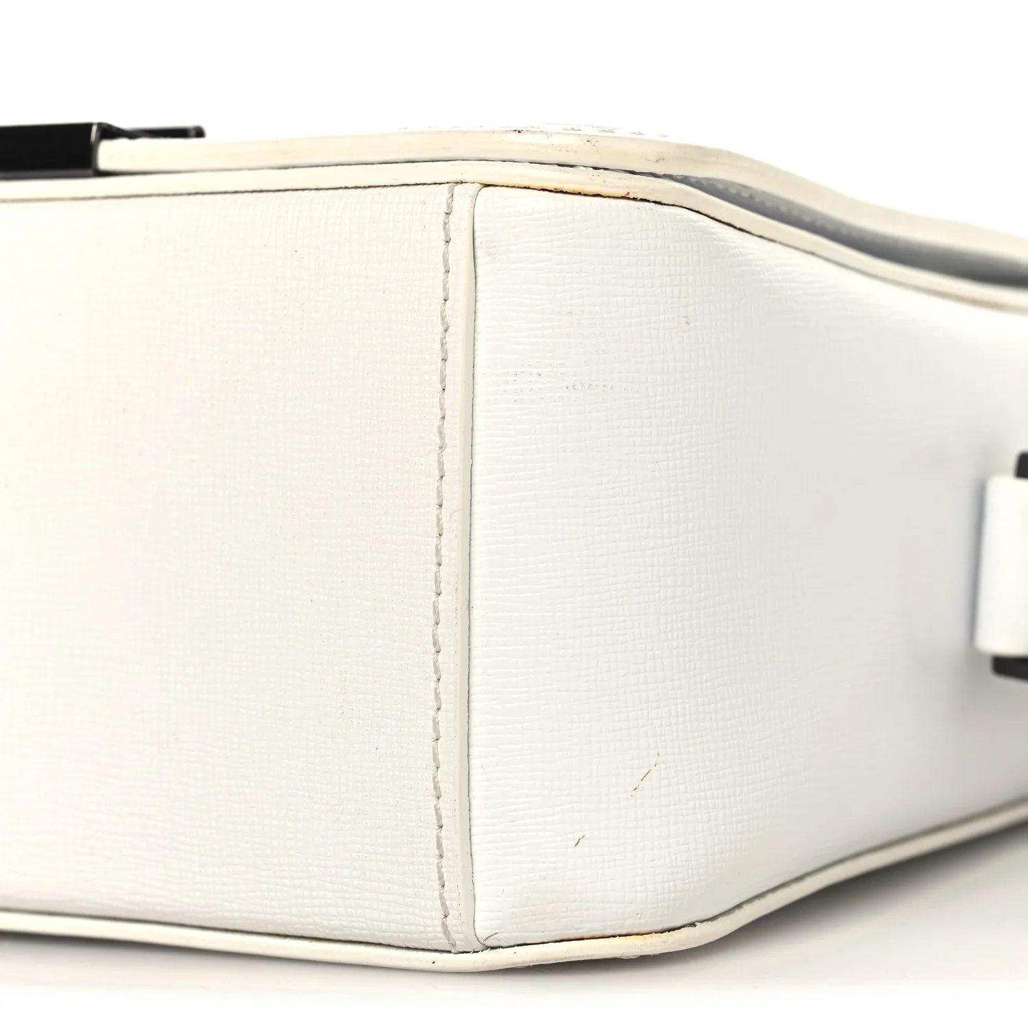 Saffiano Striped Mini Diag Binder Clip Bag White Black - Image 9