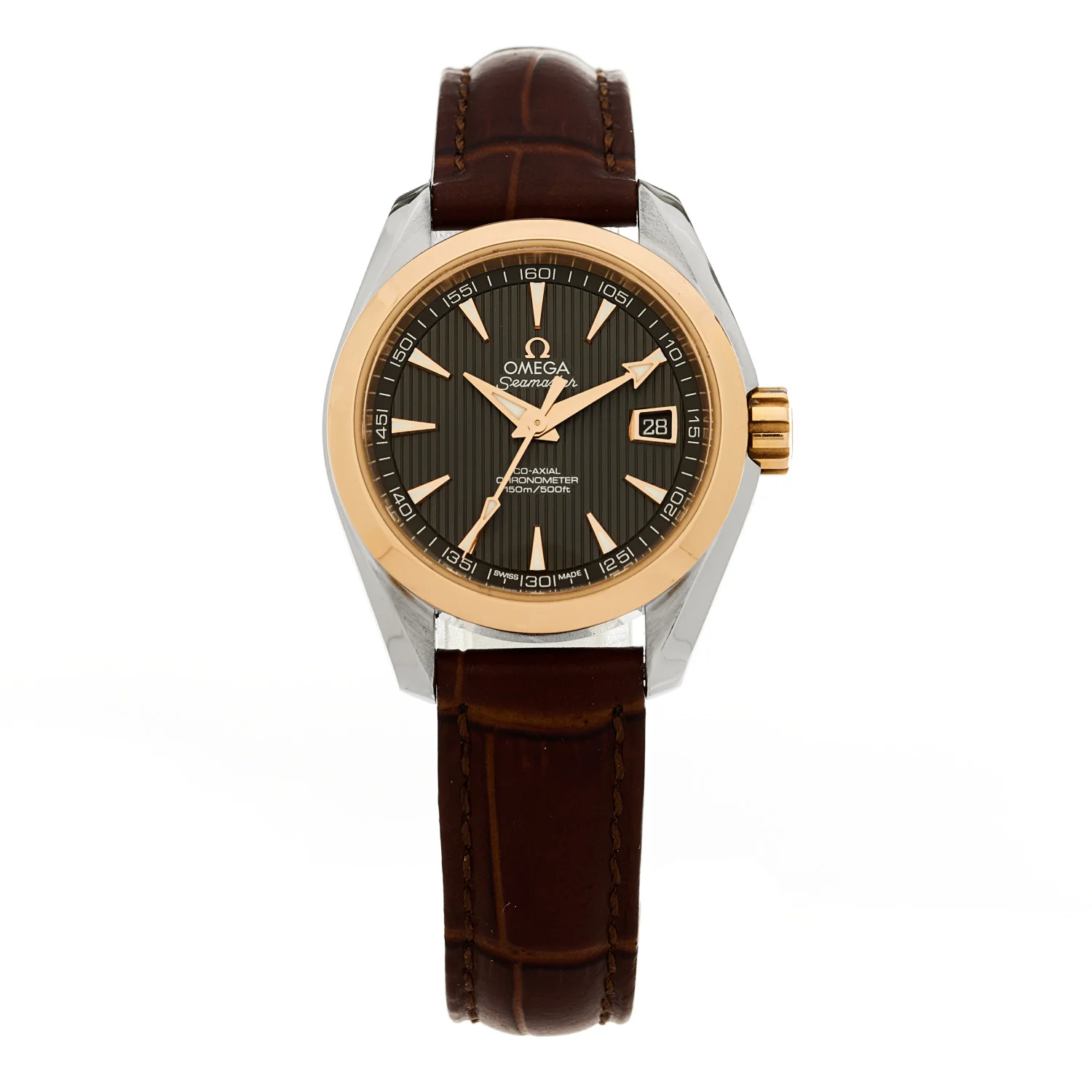 Stainless Steel 18K Yellow Gold Alligator 30mm Seamaster Aqua Terra 150M Automatic Watch Grey 231.23.30.20.06.002