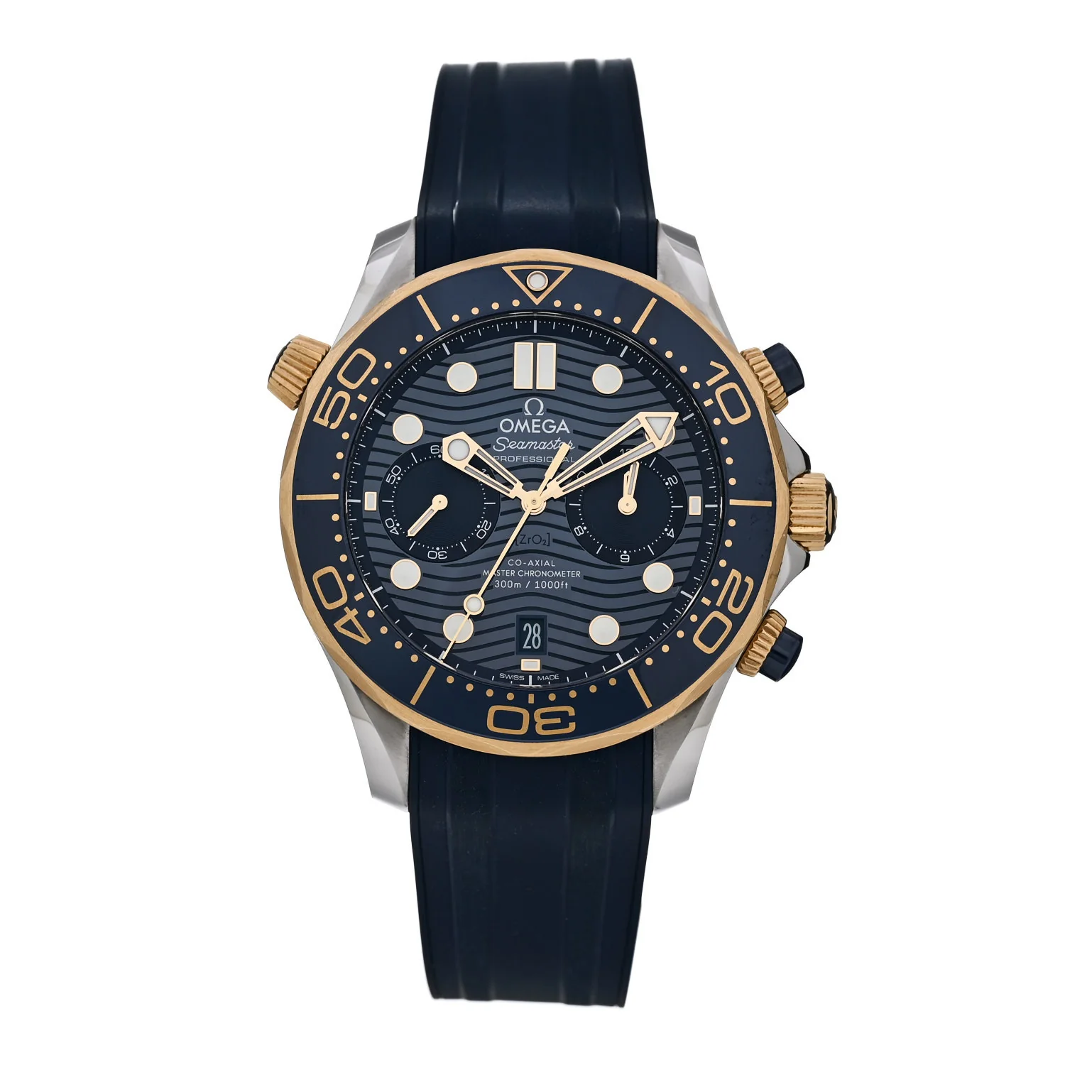 Stainless Steel 18K Yellow Gold Rubber 44mm Seamaster Diver 300M Co-Axial Master Chronometer Automatic Watch Blue 210.22.44.51.03.001